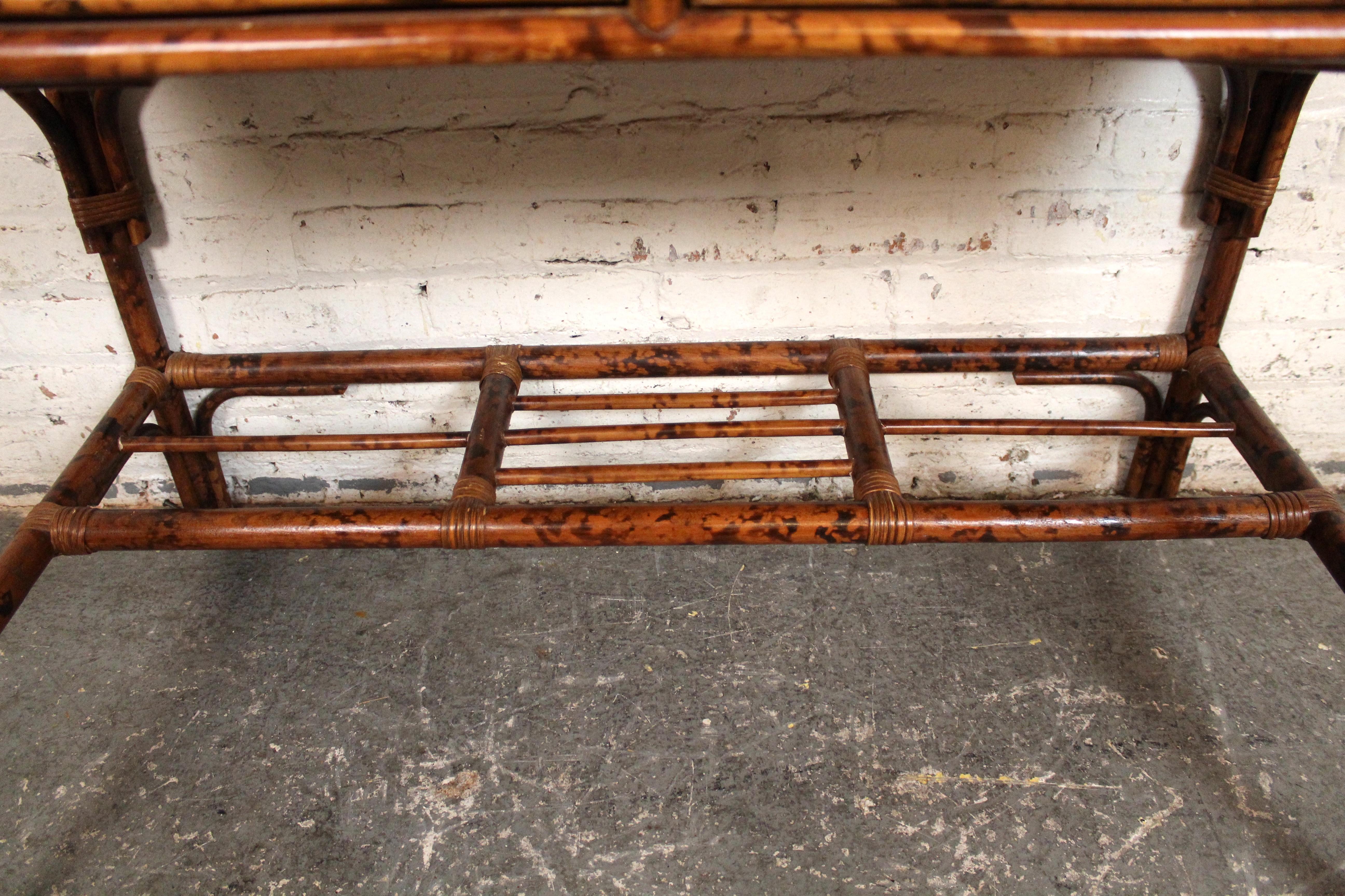 Vintage British Colonial Faux Bamboo & Grasscloth Desk For Sale 9
