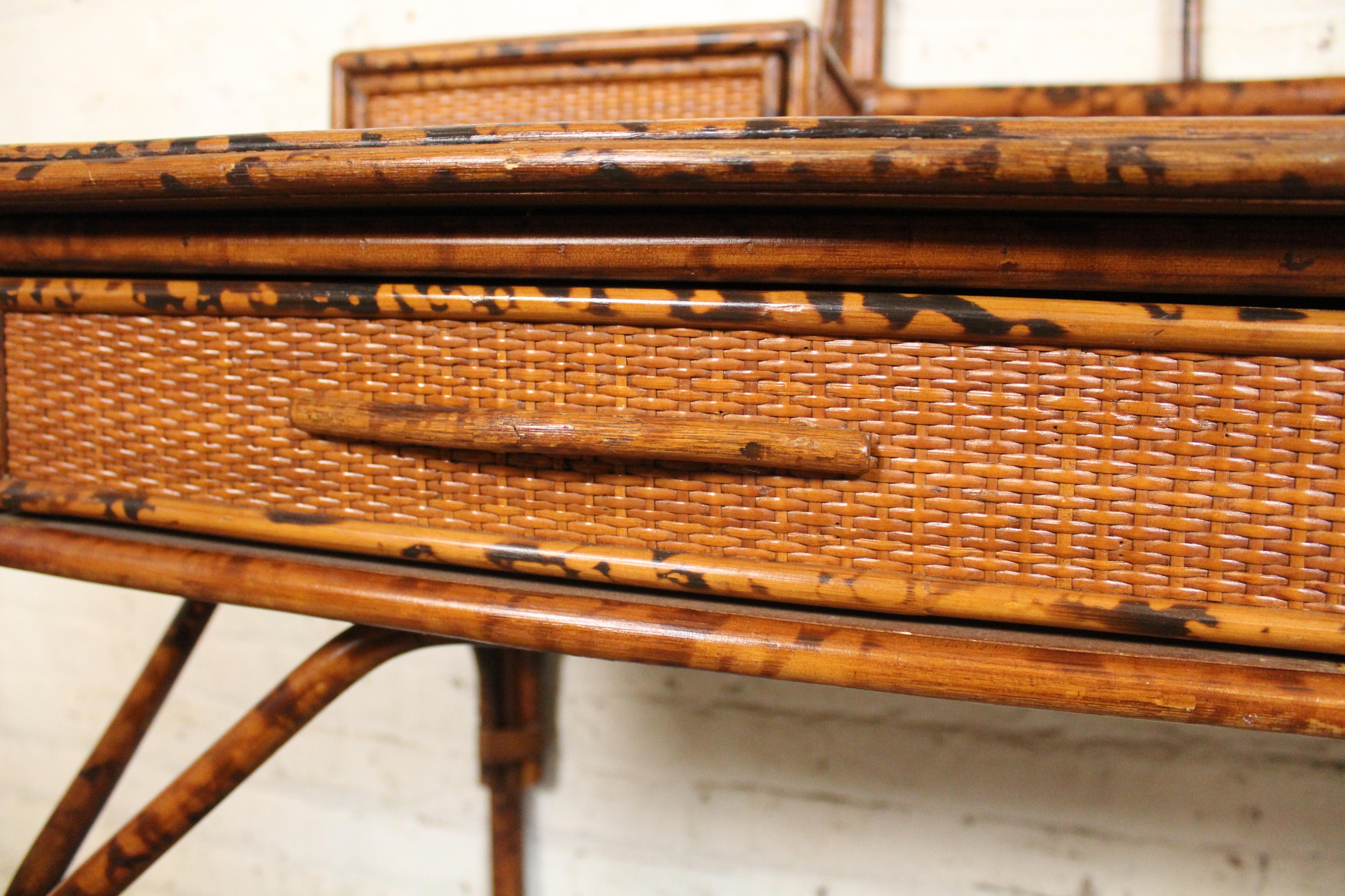 Vintage British Colonial Faux Bamboo & Grasscloth Desk For Sale 11