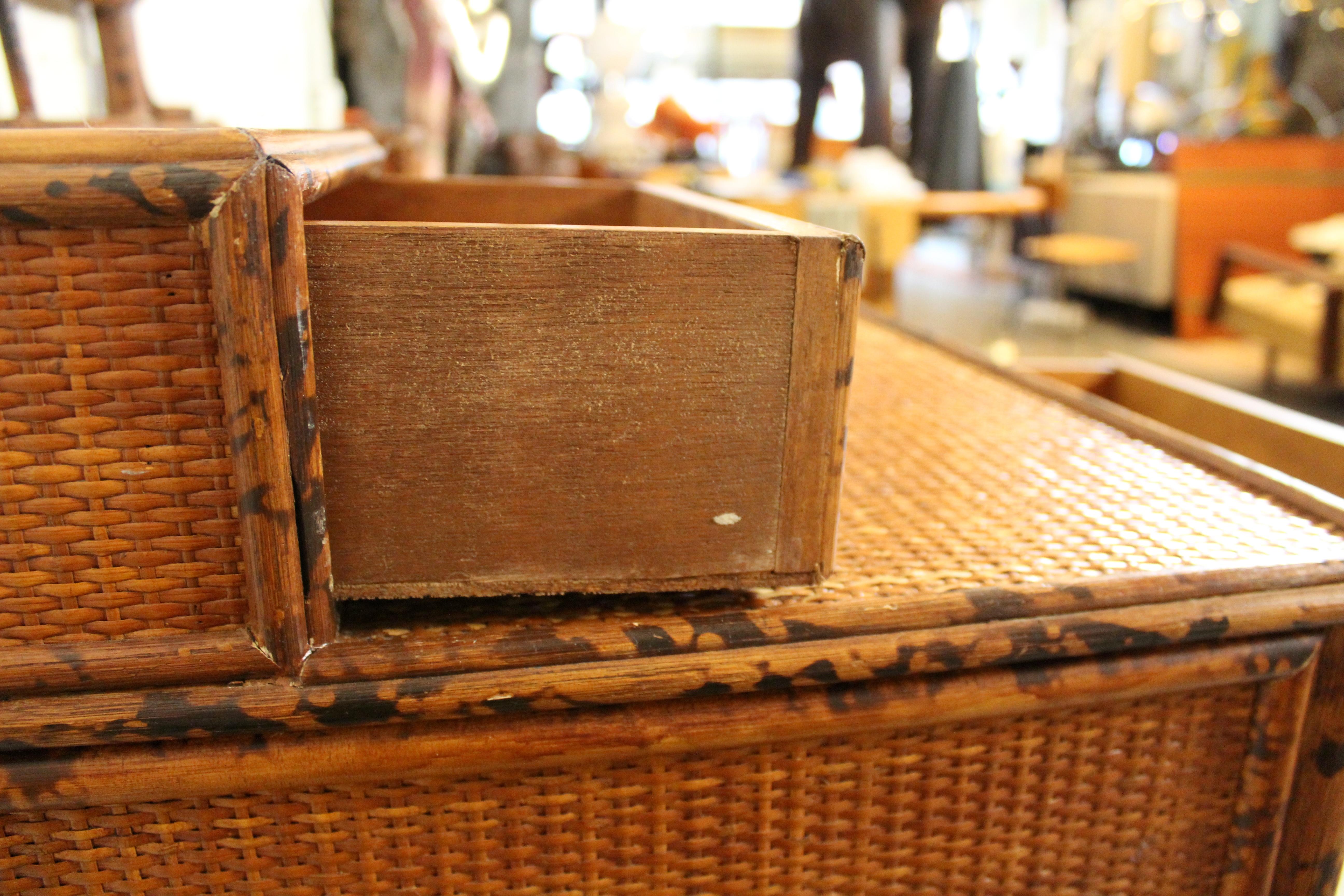 Vintage British Colonial Faux Bamboo & Grasscloth Desk For Sale 4