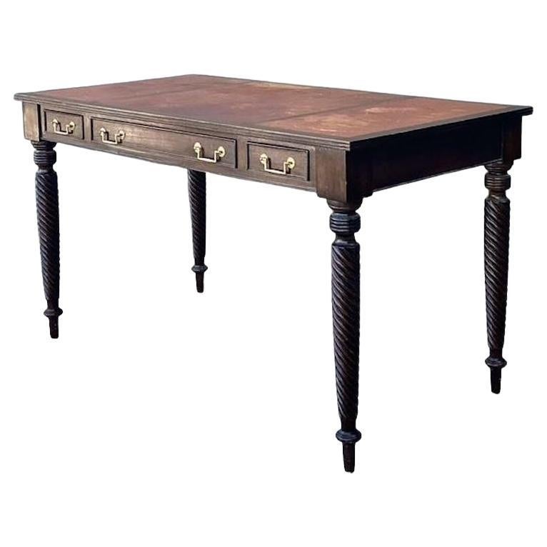 Vintage British Colonial Leather Top Writing Desk