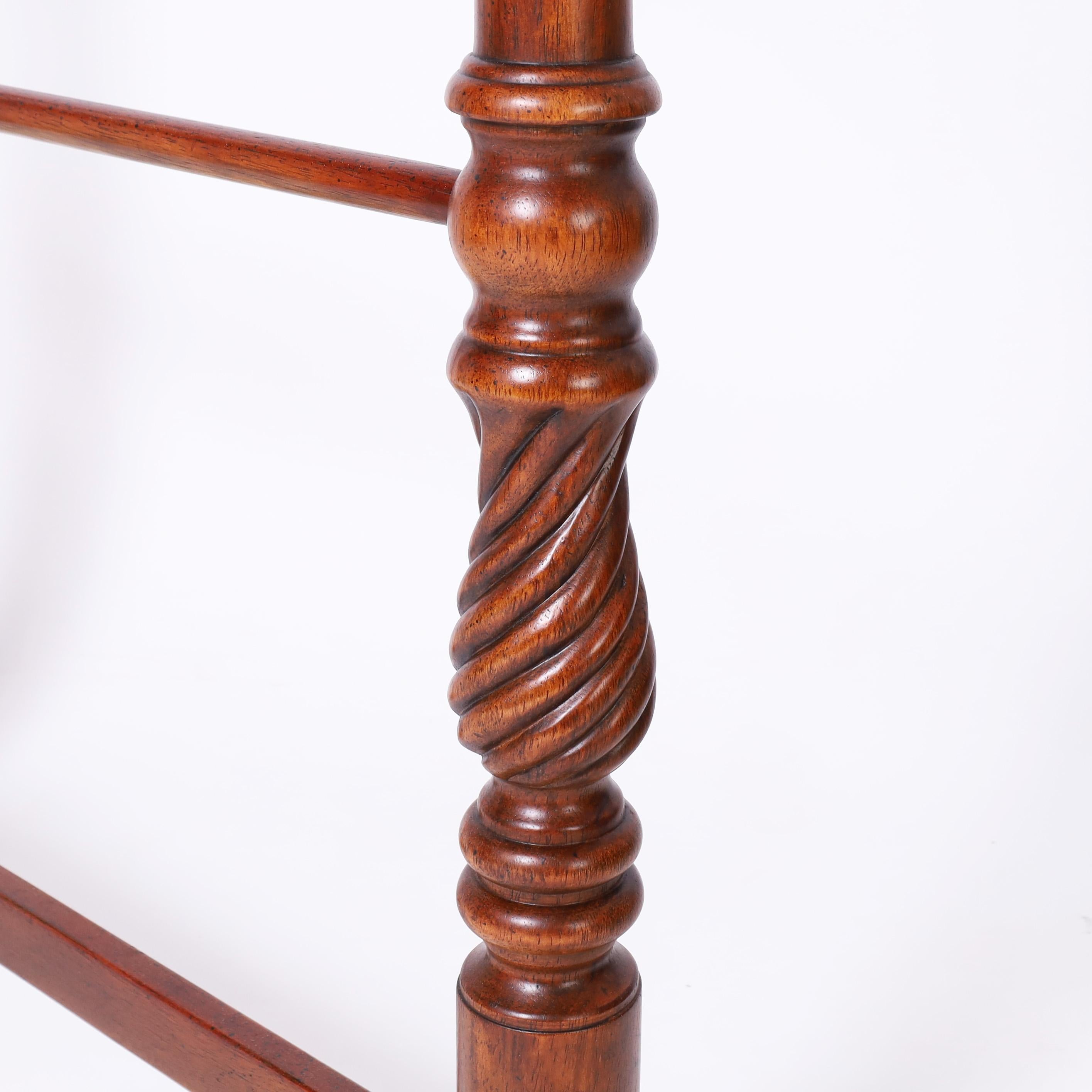 Mahogany Vintage British Colonial Style Anglo Indian Blanket Rack with Carved Fists For Sale