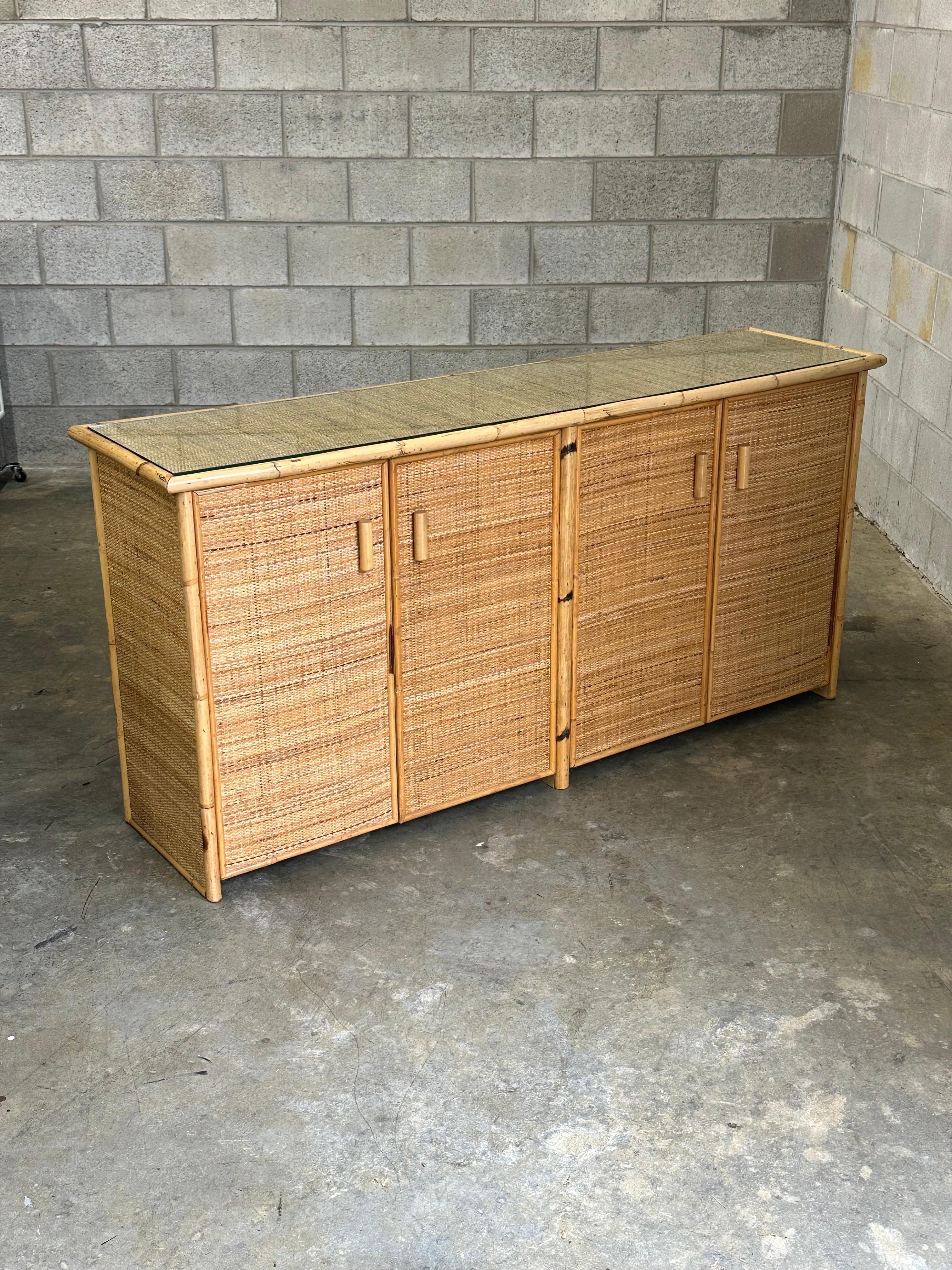 Vintage British Colonial Style Bamboo and Cane Sideboard For Sale 11