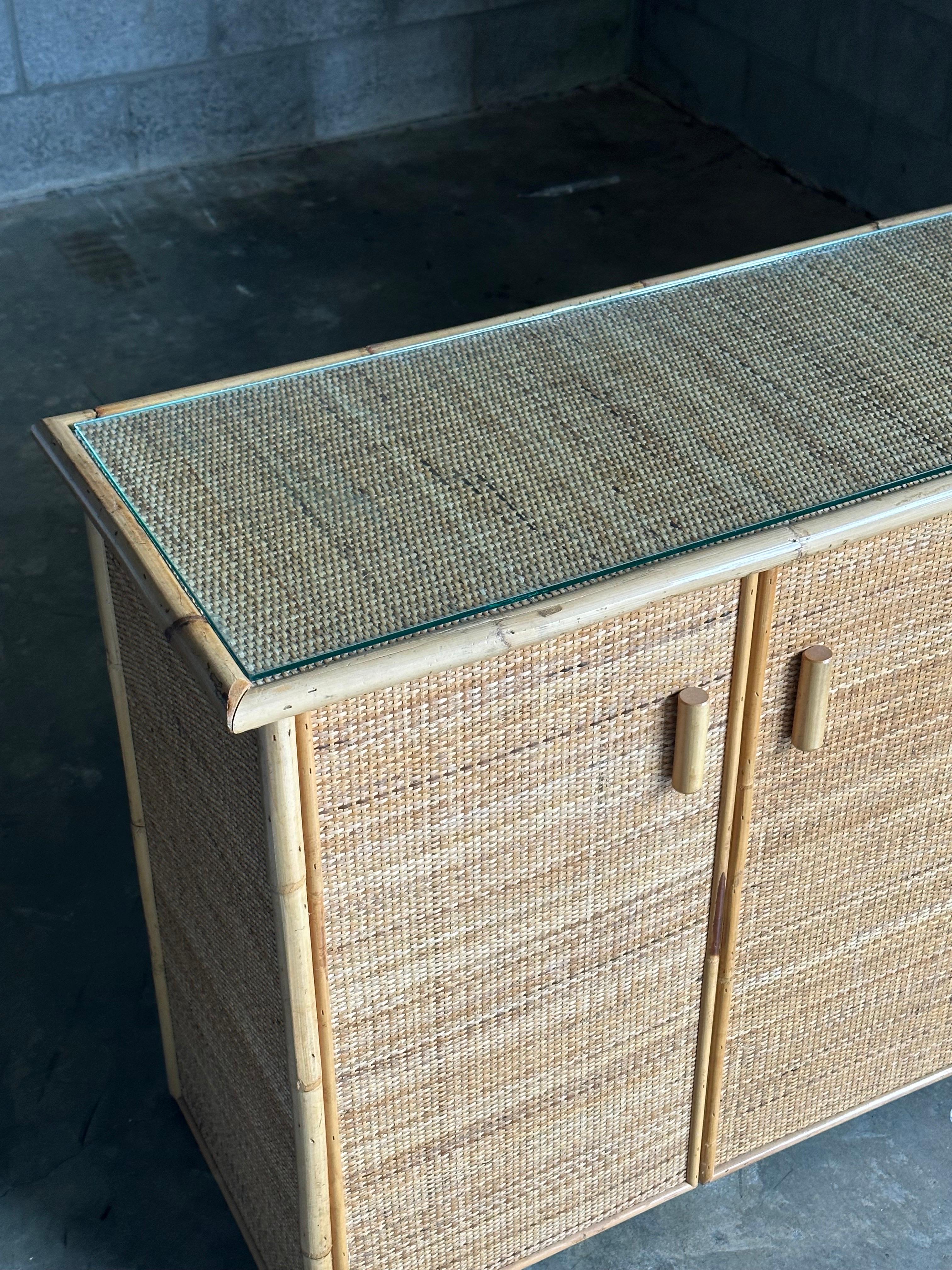 Late 20th Century Vintage British Colonial Style Bamboo and Cane Sideboard For Sale