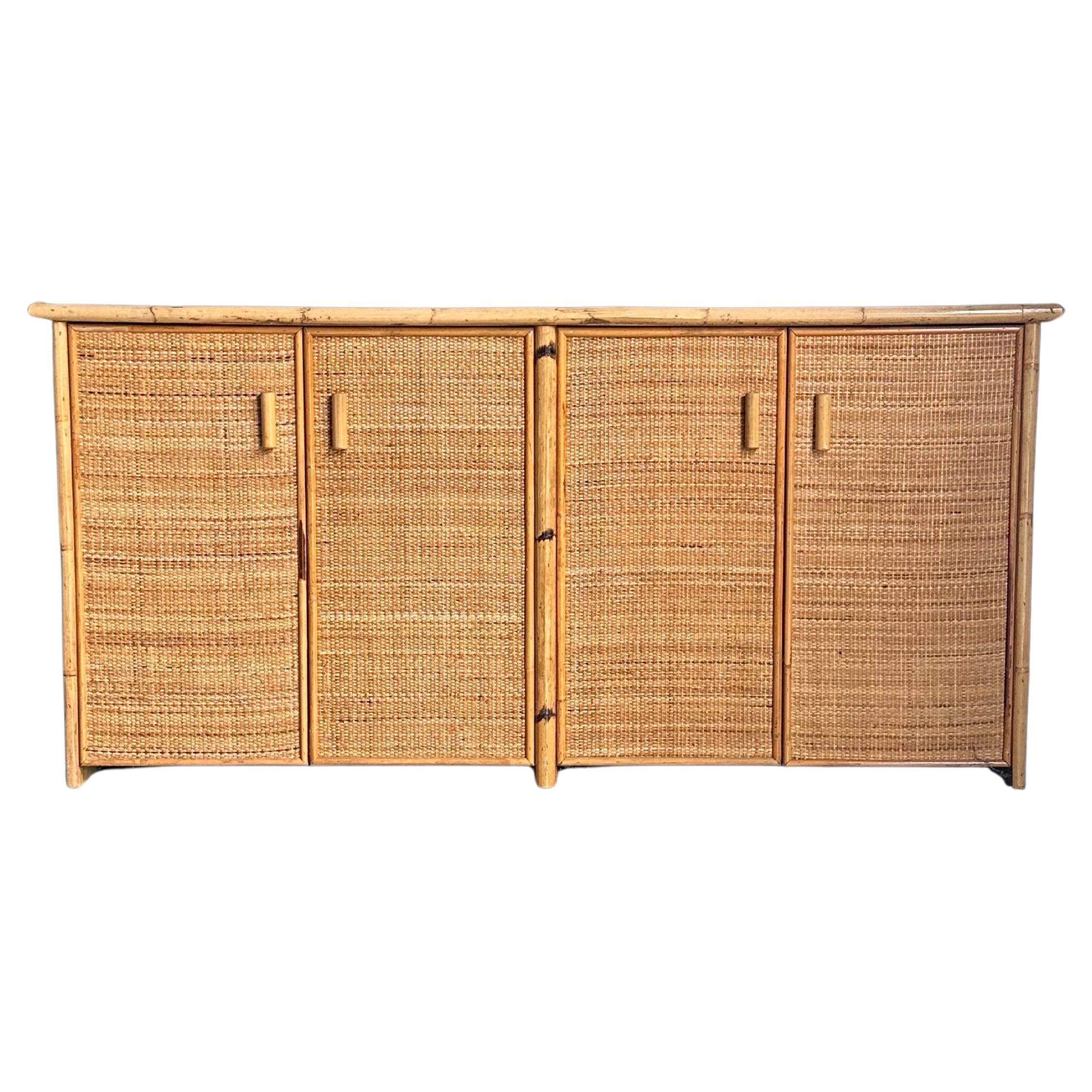 Vintage British Colonial Style Bamboo and Cane Sideboard For Sale