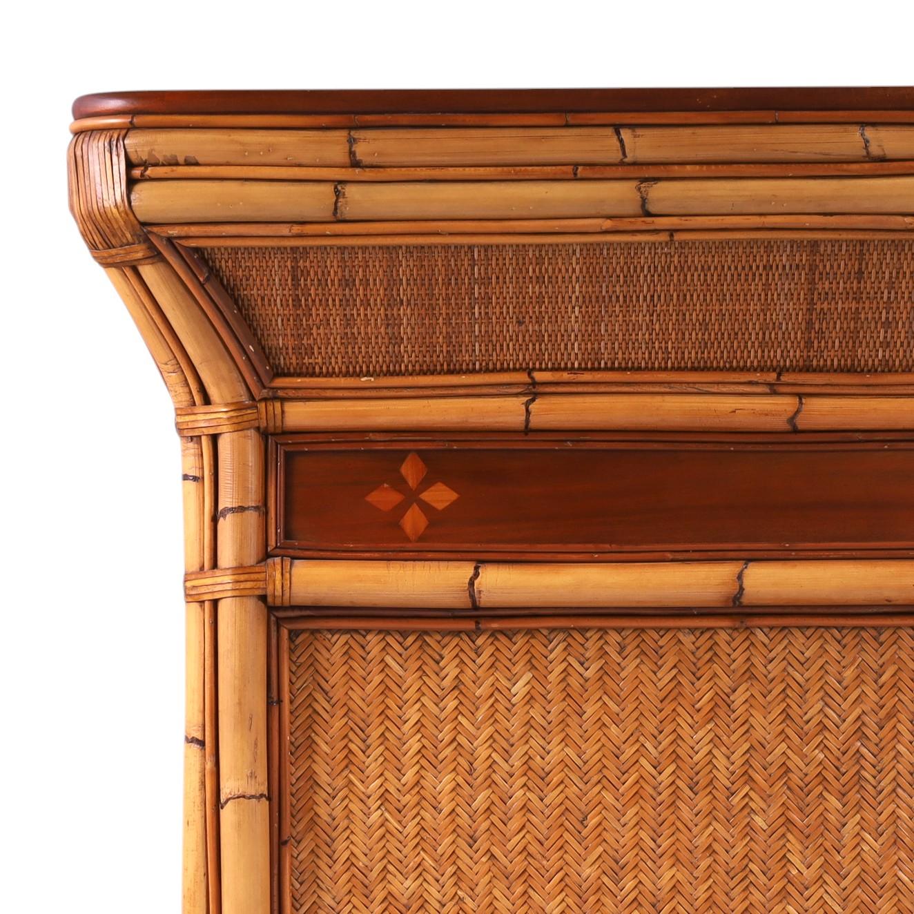 Mid-Century Modern Vintage British Colonial Style Bamboo and Grasscloth Serving Bar