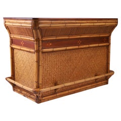 Vintage British Colonial Style Bamboo and Grasscloth Serving Bar