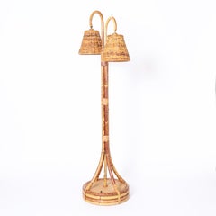 Vintage British Colonial Style Bamboo and Rattan Floor Lamp