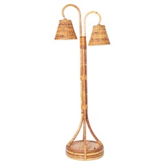 Vintage British Colonial Style Bamboo and Rattan Floor Lamp