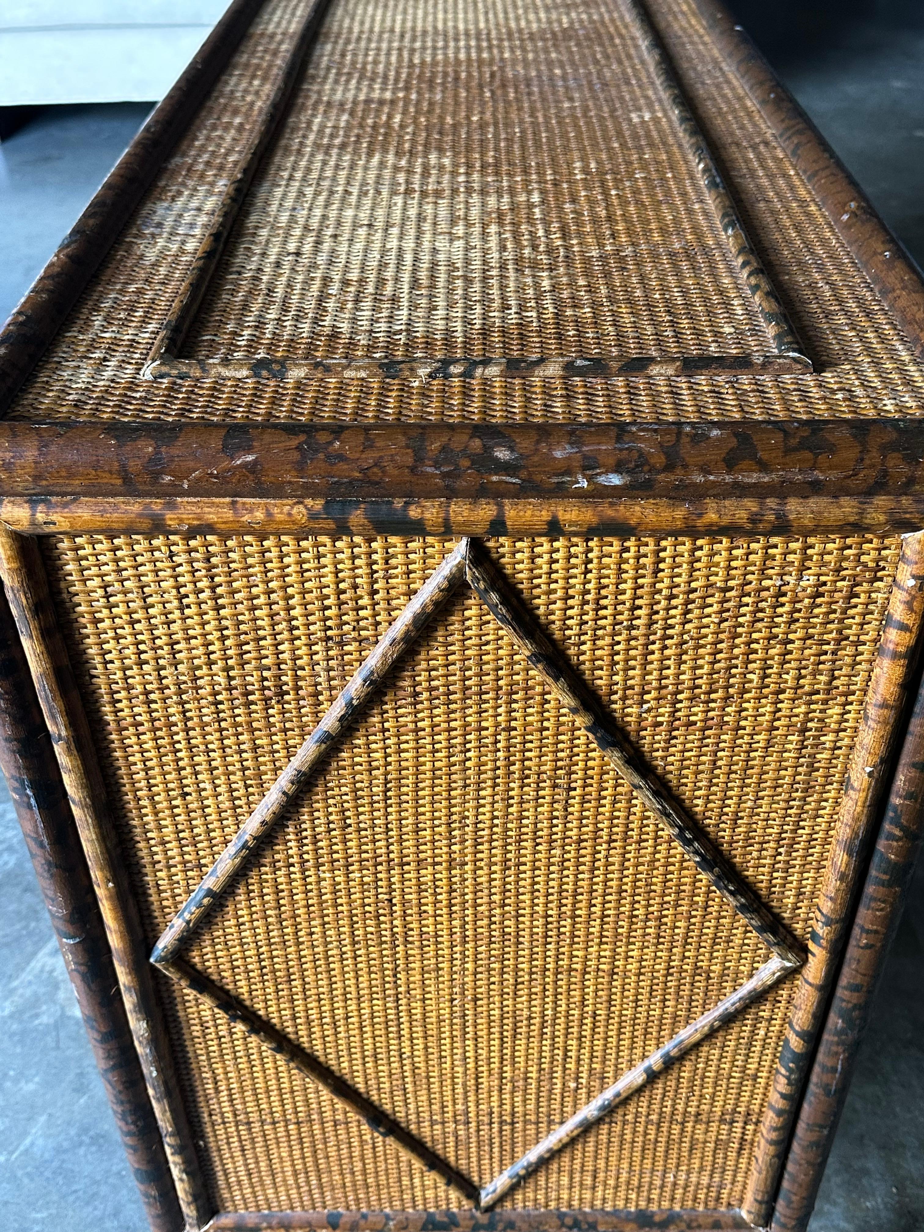 Vintage British Colonial Style Bamboo and Rattan Lowboy Dresser For Sale 5
