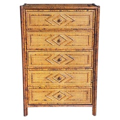 Vintage British Colonial Style Bamboo and Rattan Tall Chest