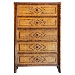 Vintage British Colonial Style Bamboo and Rattan Tall Chest
