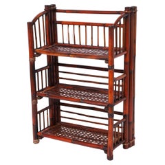 Vintage British Colonial Style Bamboo Three Tiered Folding Etagere
