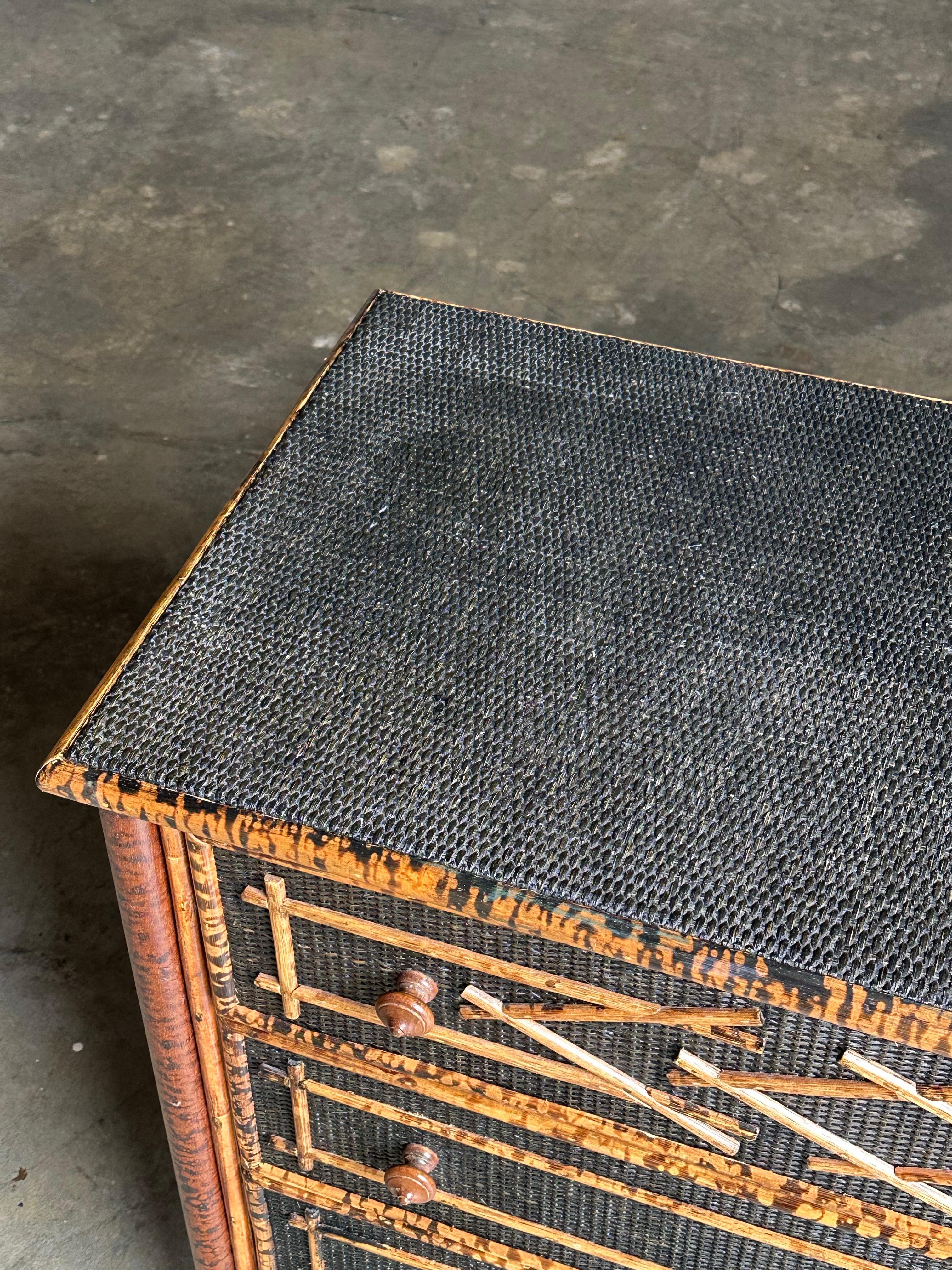 Vintage British Colonial Style Burnt Bamboo and Cane Dresser For Sale 6