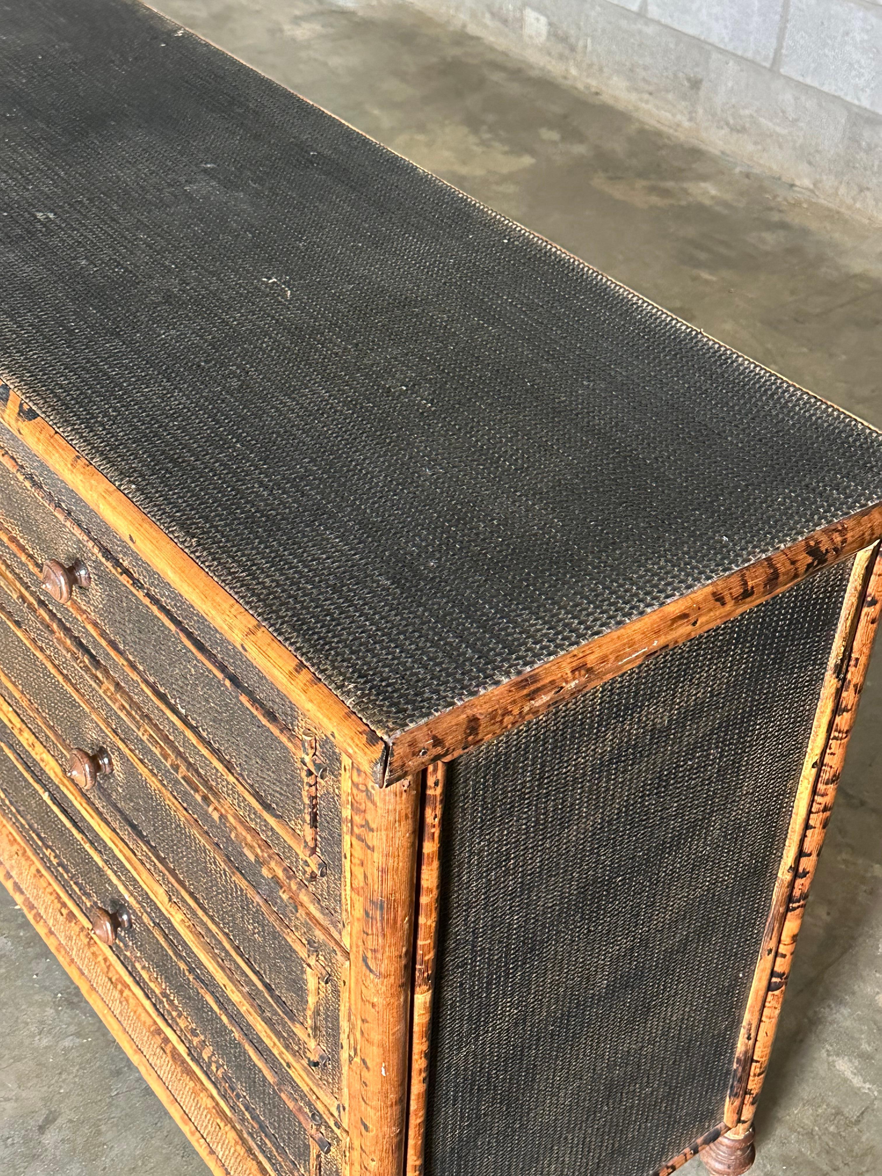 Vintage British Colonial Style Burnt Bamboo and Cane Dresser 5
