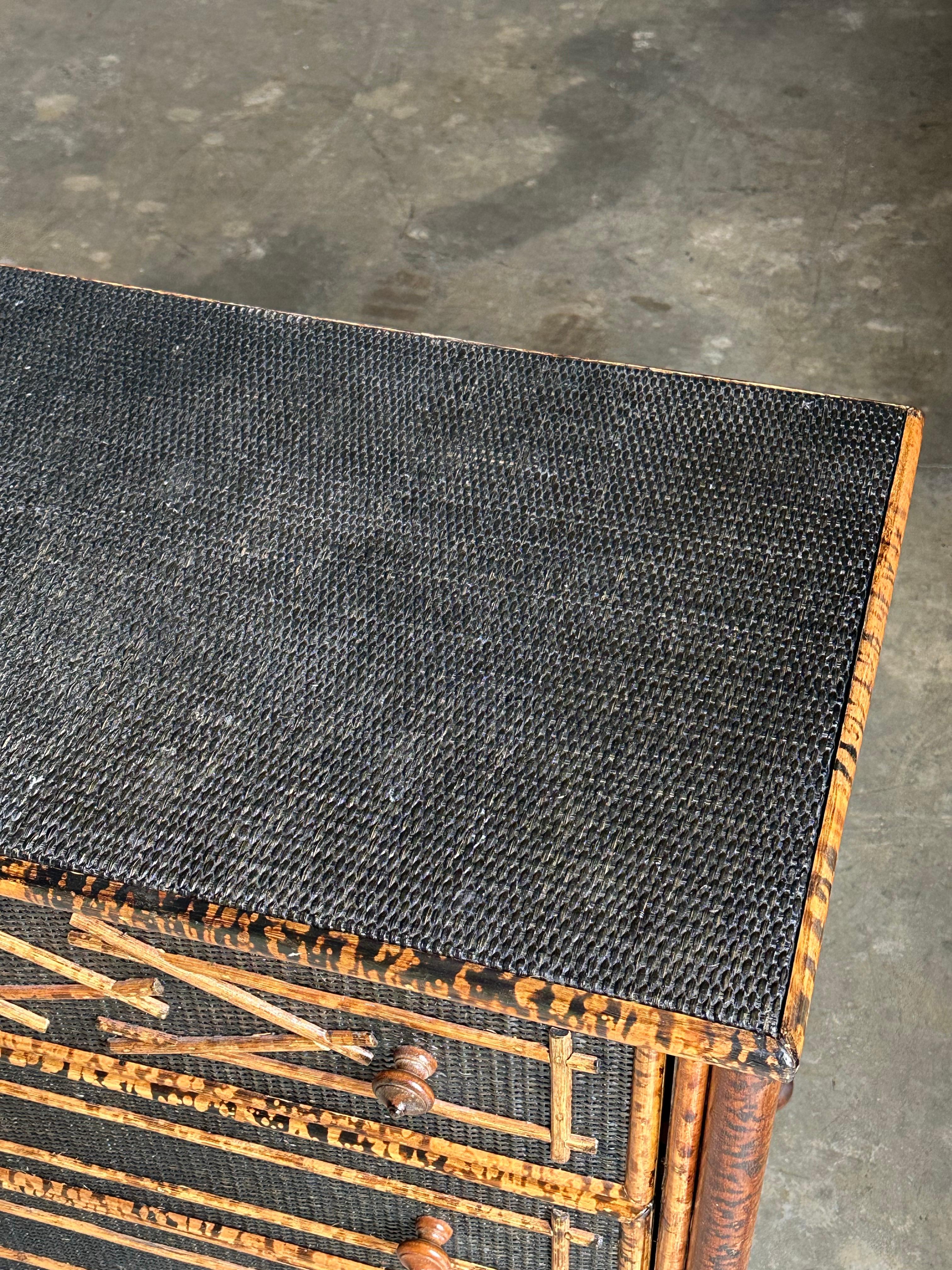 Vintage British Colonial Style Burnt Bamboo and Cane Dresser For Sale 7