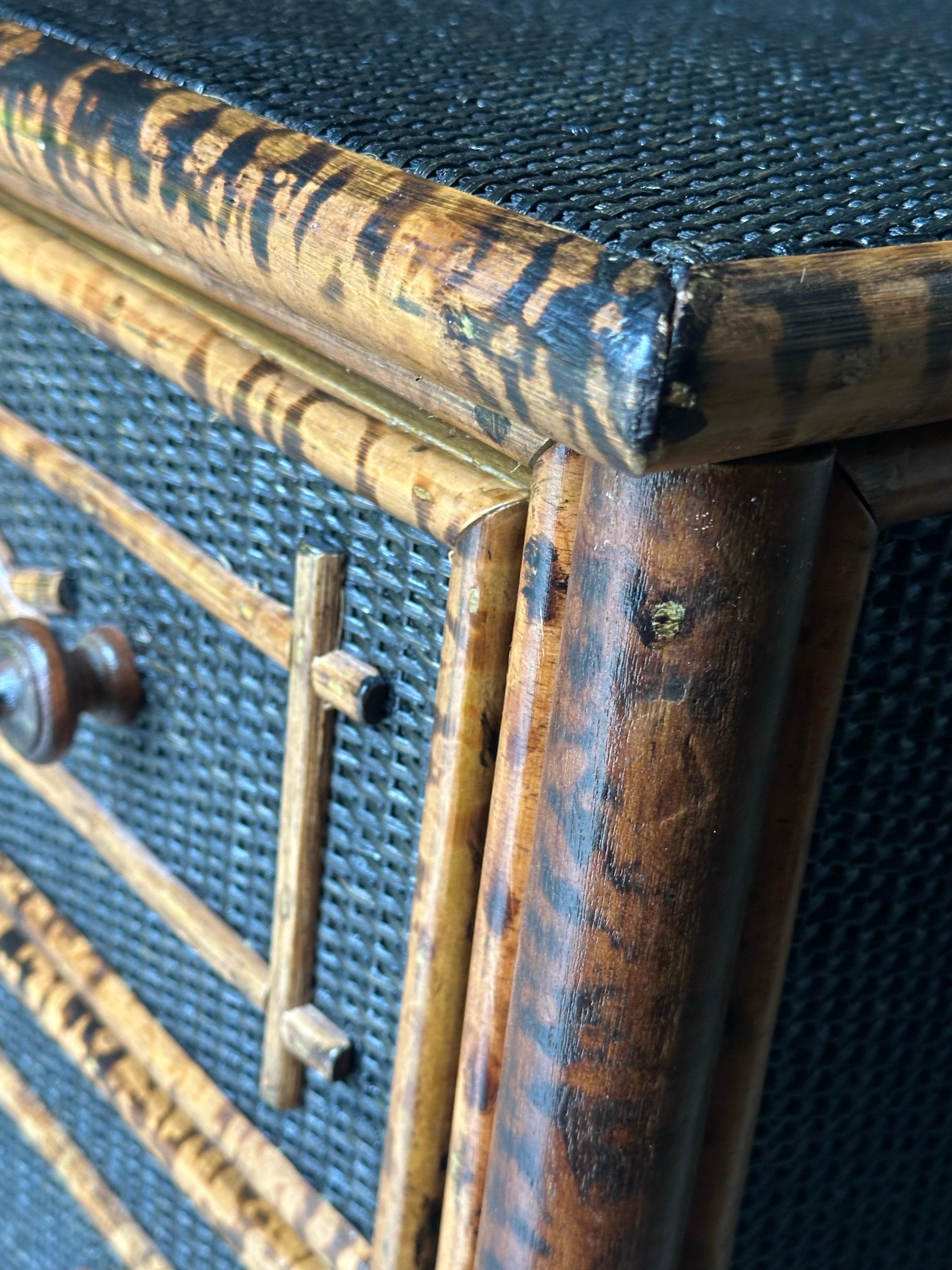 Vintage British Colonial Style Burnt Bamboo and Cane Dresser For Sale 9