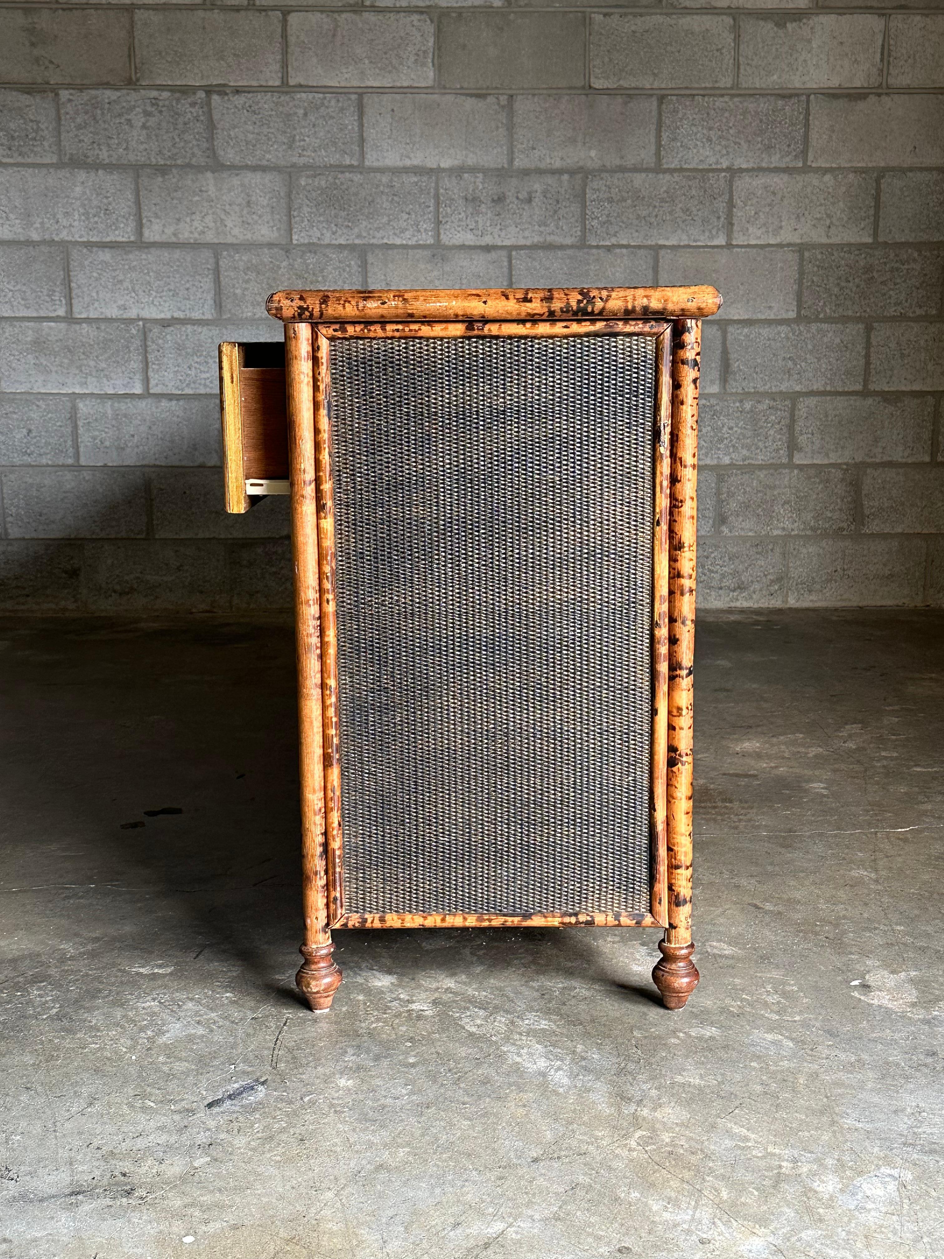 Barbizon School Vintage British Colonial Style Burnt Bamboo and Cane Dresser