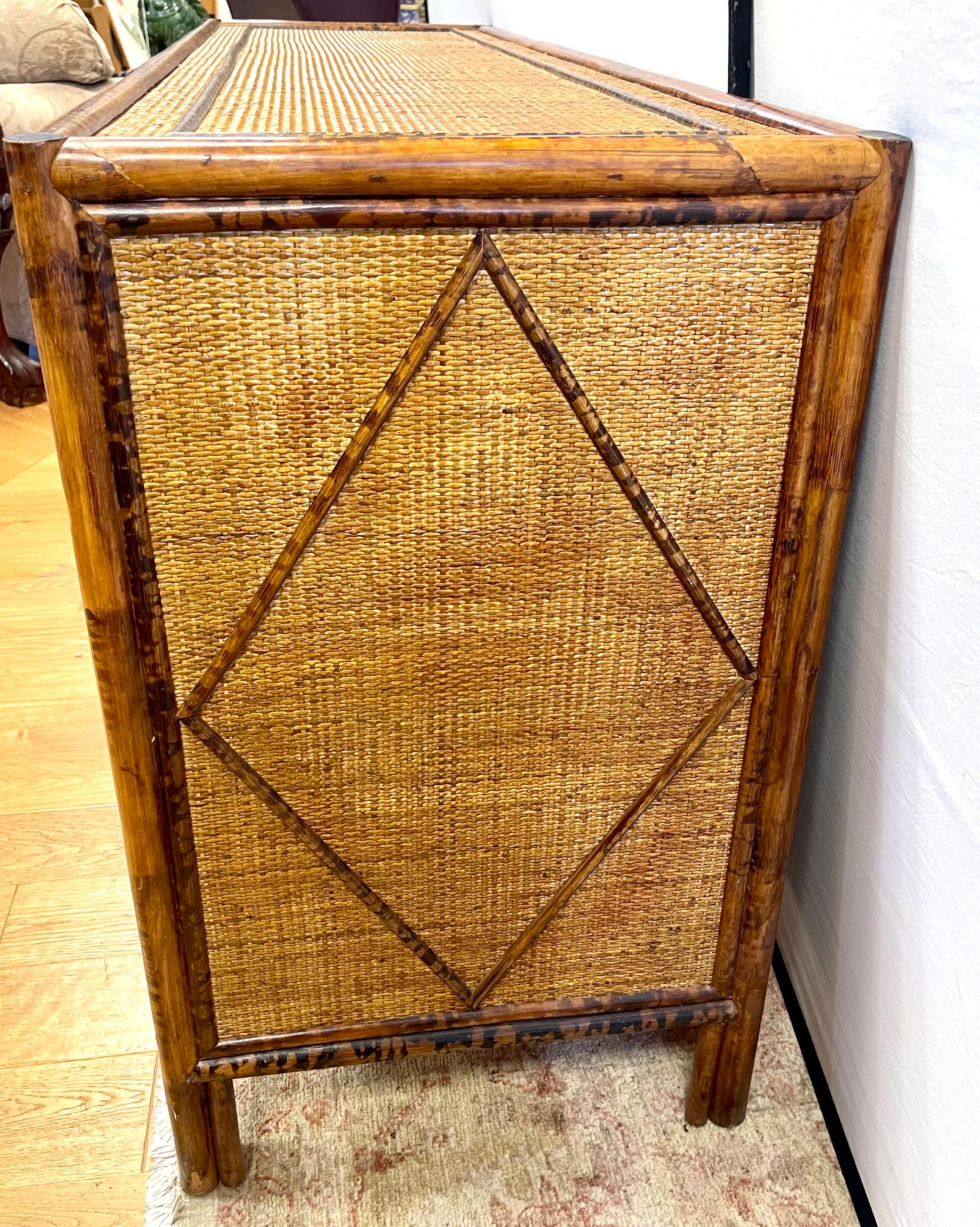 American Vintage British Colonial Style Burnt Bamboo, Rattan and Cane Dresser
