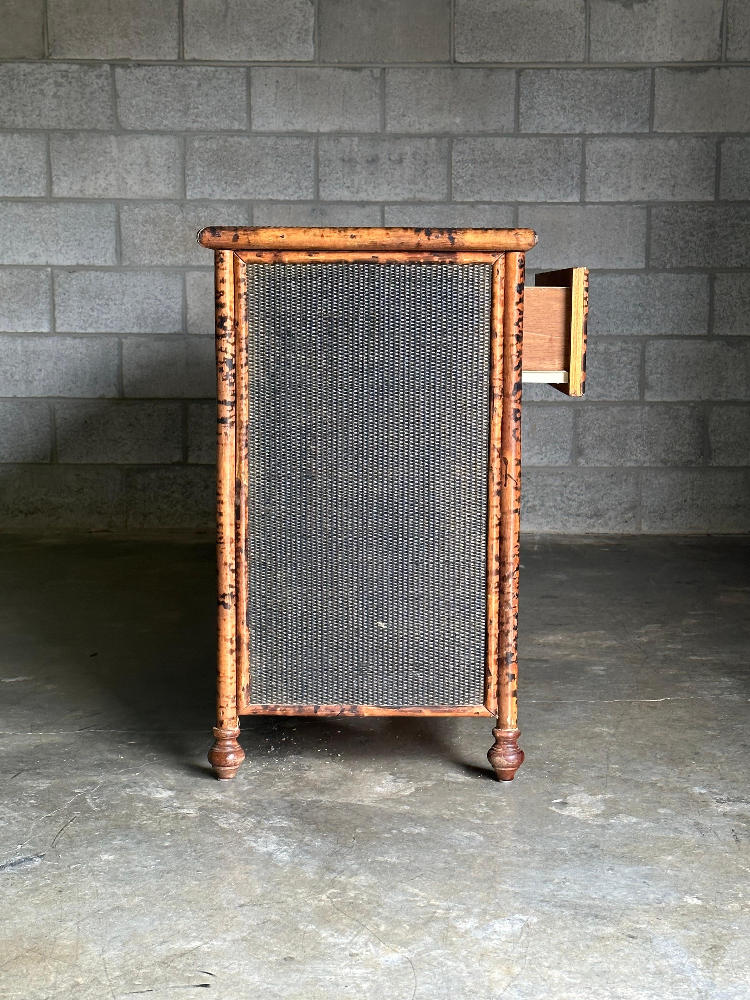 Philippine Vintage British Colonial Style Burnt Bamboo and Cane Dresser