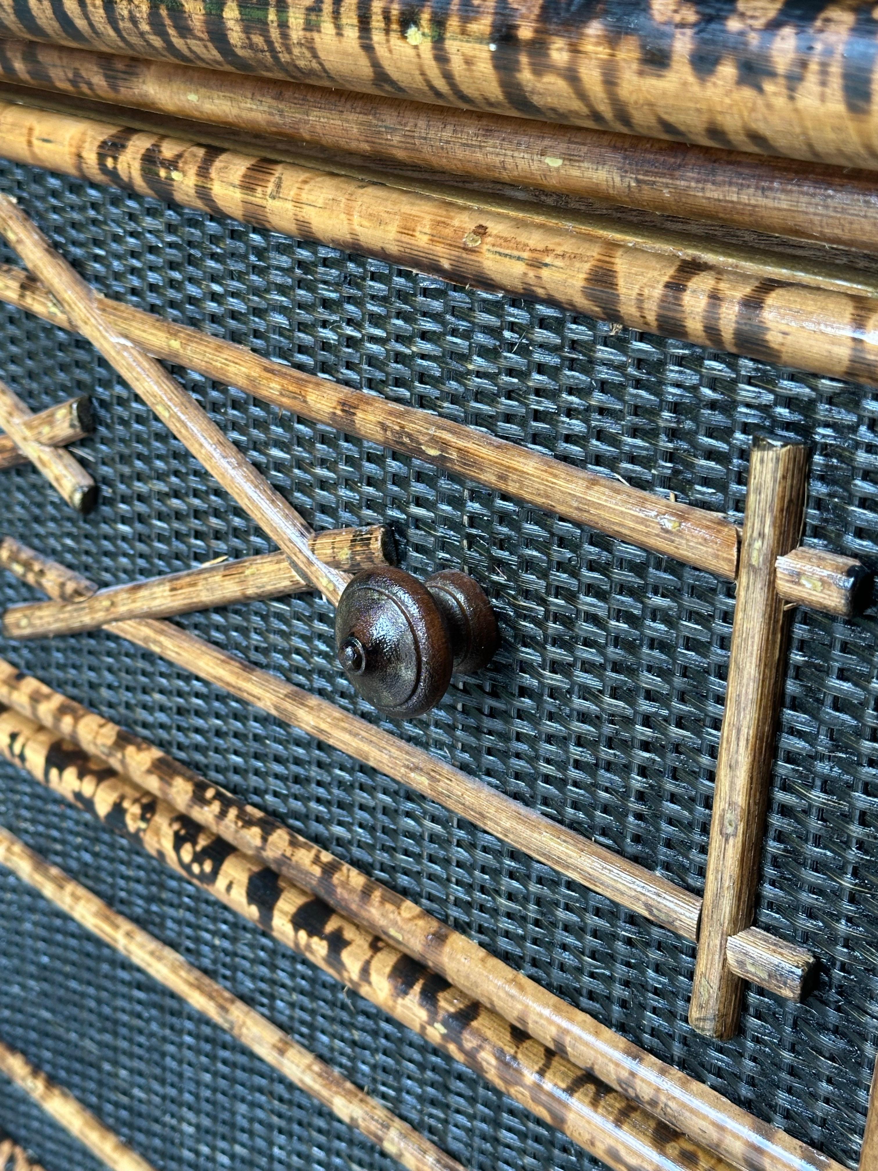Vintage British Colonial Style Burnt Bamboo and Cane Dresser For Sale 2