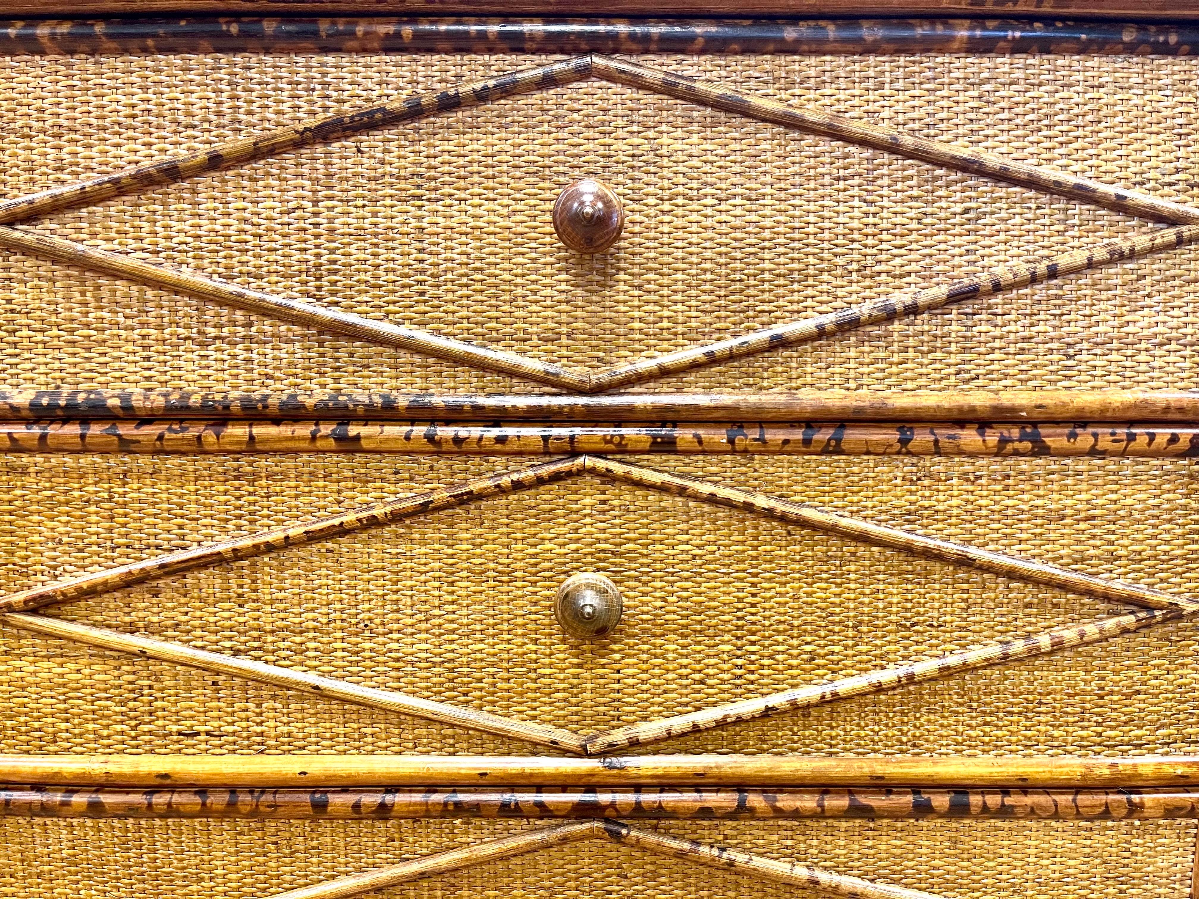 Vintage British Colonial Style Burnt Bamboo, Rattan and Cane Dresser 2
