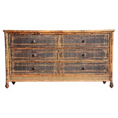 Vintage British Colonial Style Burnt Bamboo and Cane Dresser