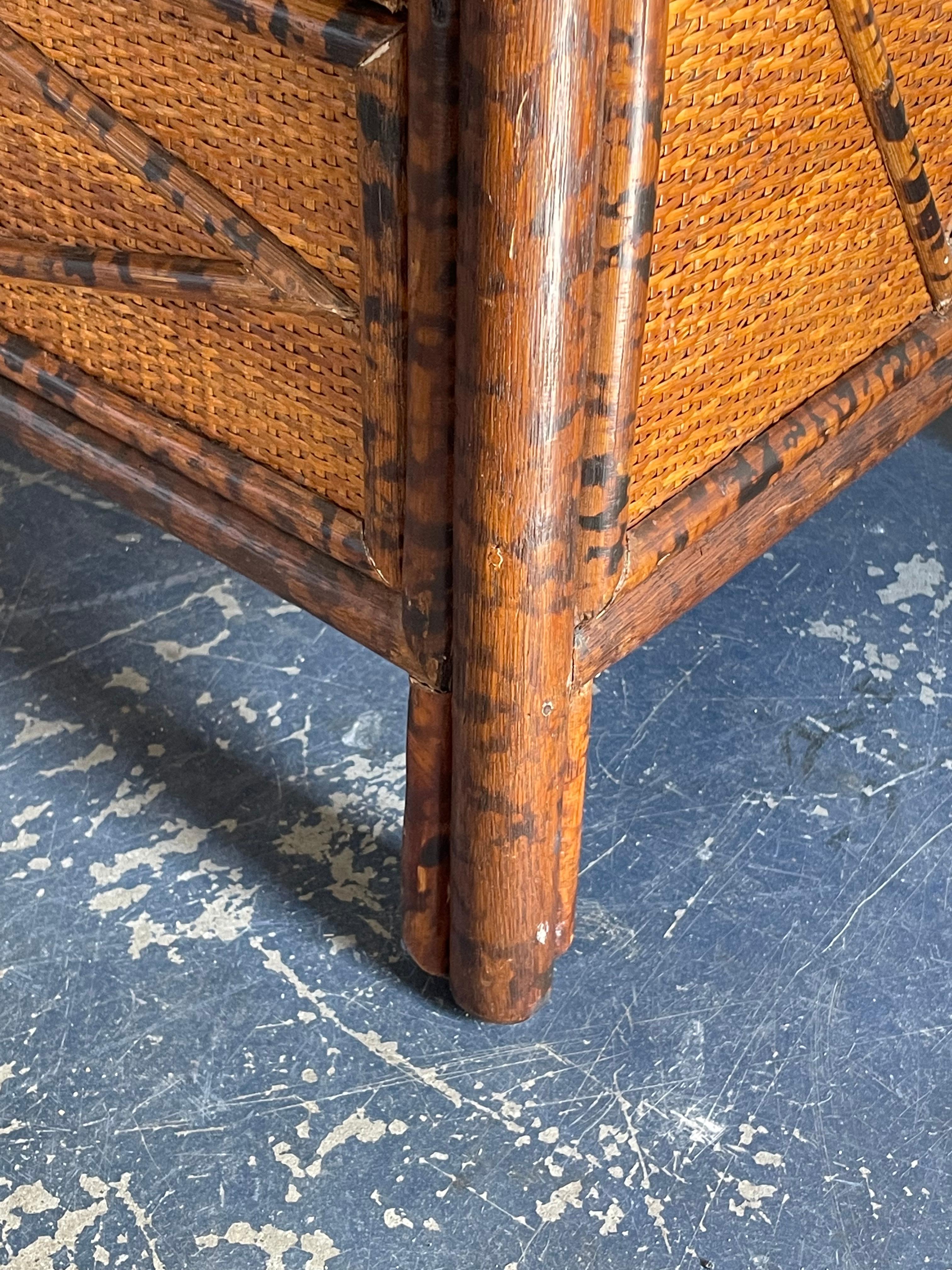 Vintage British Colonial Style Burnt Bamboo and Cane Nightstand 4