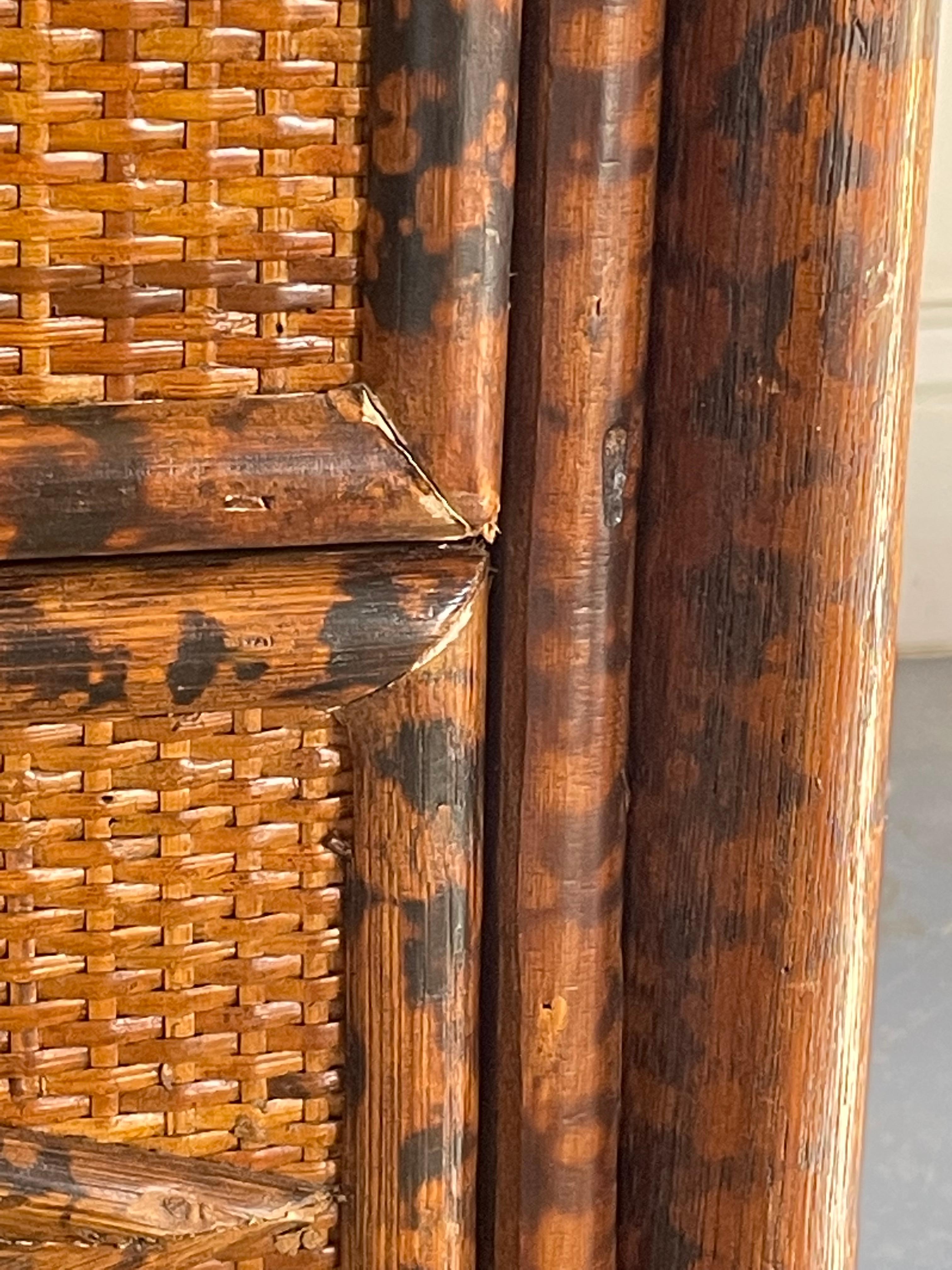 Vintage British Colonial Style Burnt Bamboo and Cane Nightstand 8