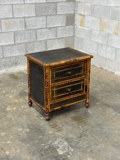 Vintage British Colonial Style Burnt Bamboo and Cane Nightstand