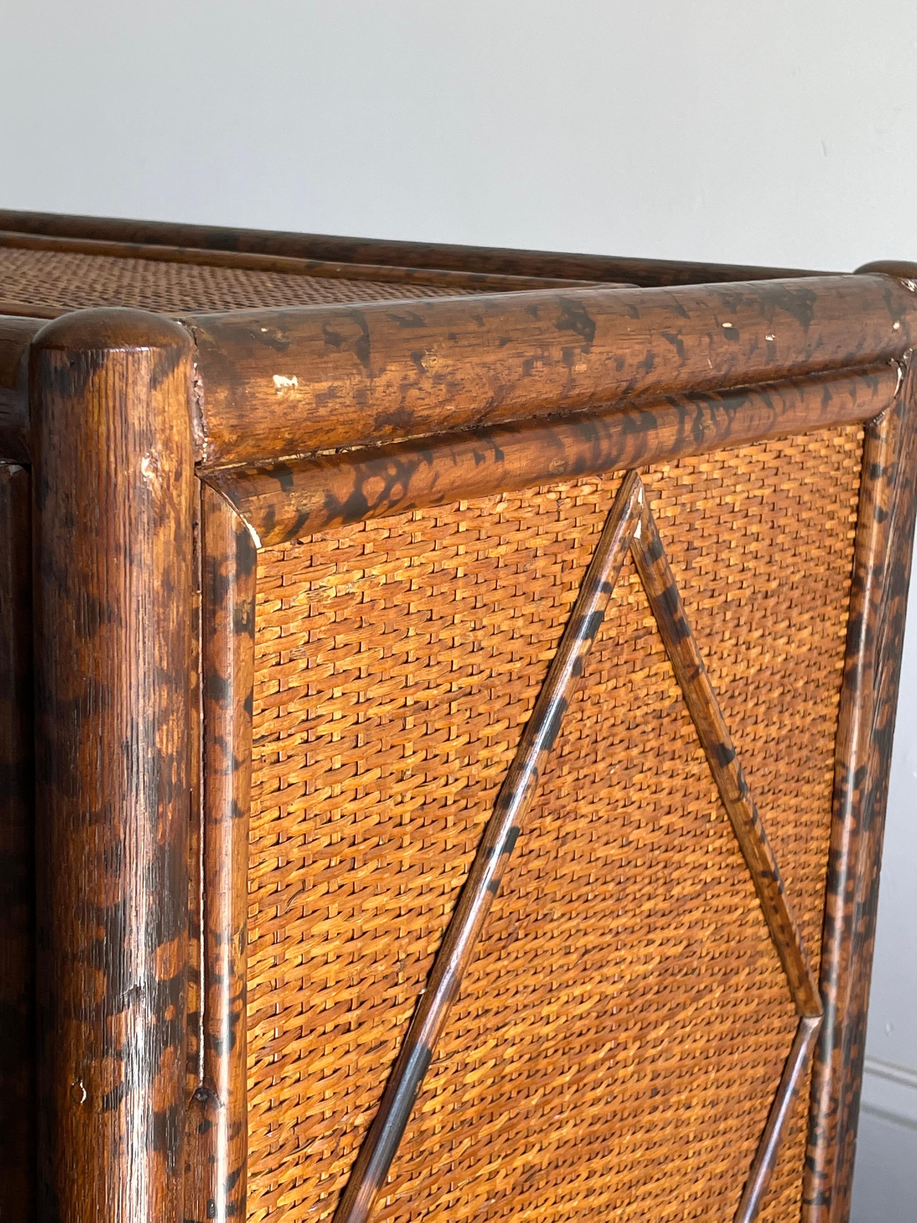 Vintage British Colonial Style Burnt Bamboo and Cane Nightstand 2
