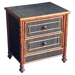 Vintage British Colonial Style Burnt Bamboo and Cane Nightstand