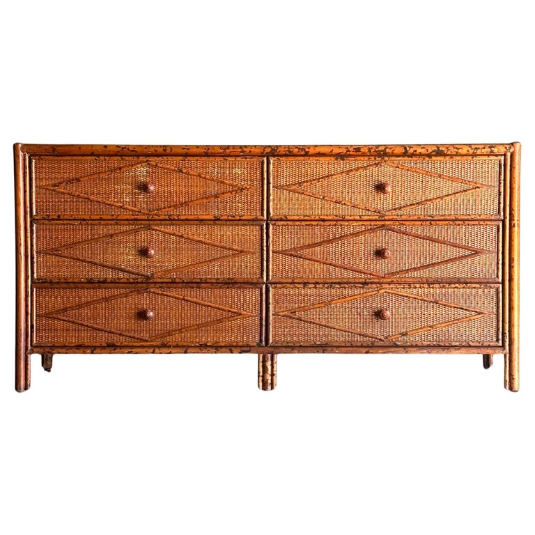 vintage bamboo dresser Tortoise Shell + Rattan Tall Drawer Chest CUSTOMIZABLE : Thomasville Faux Bamboo