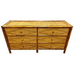 Vintage British Colonial Style Burnt Bamboo, Rattan and Cane Dresser