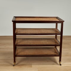Vintage British Colonial Style Caned Four Tiered Rolling Stand