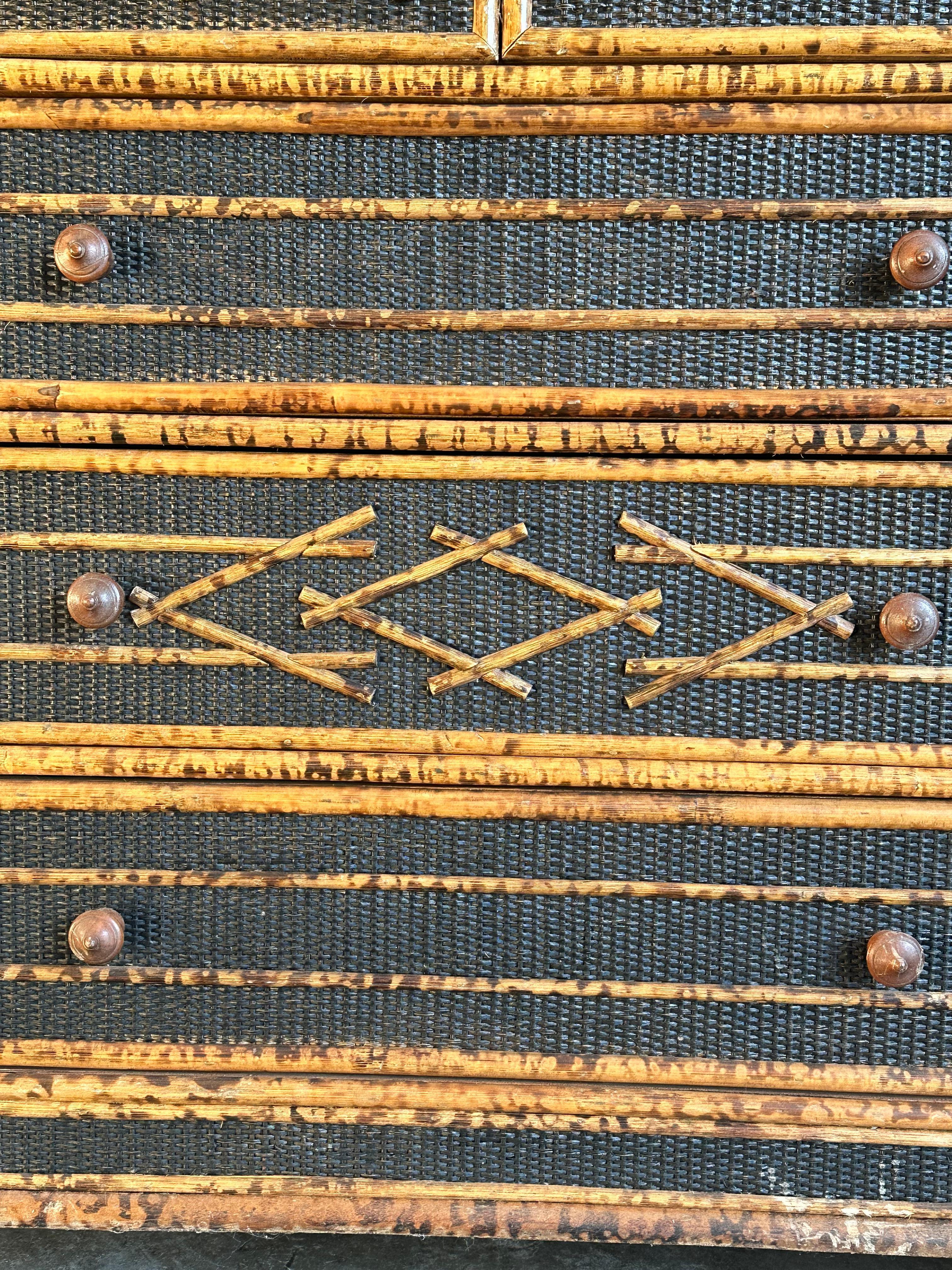 Vintage British Colonial Style Faux Bamboo and Cane Armoire 6