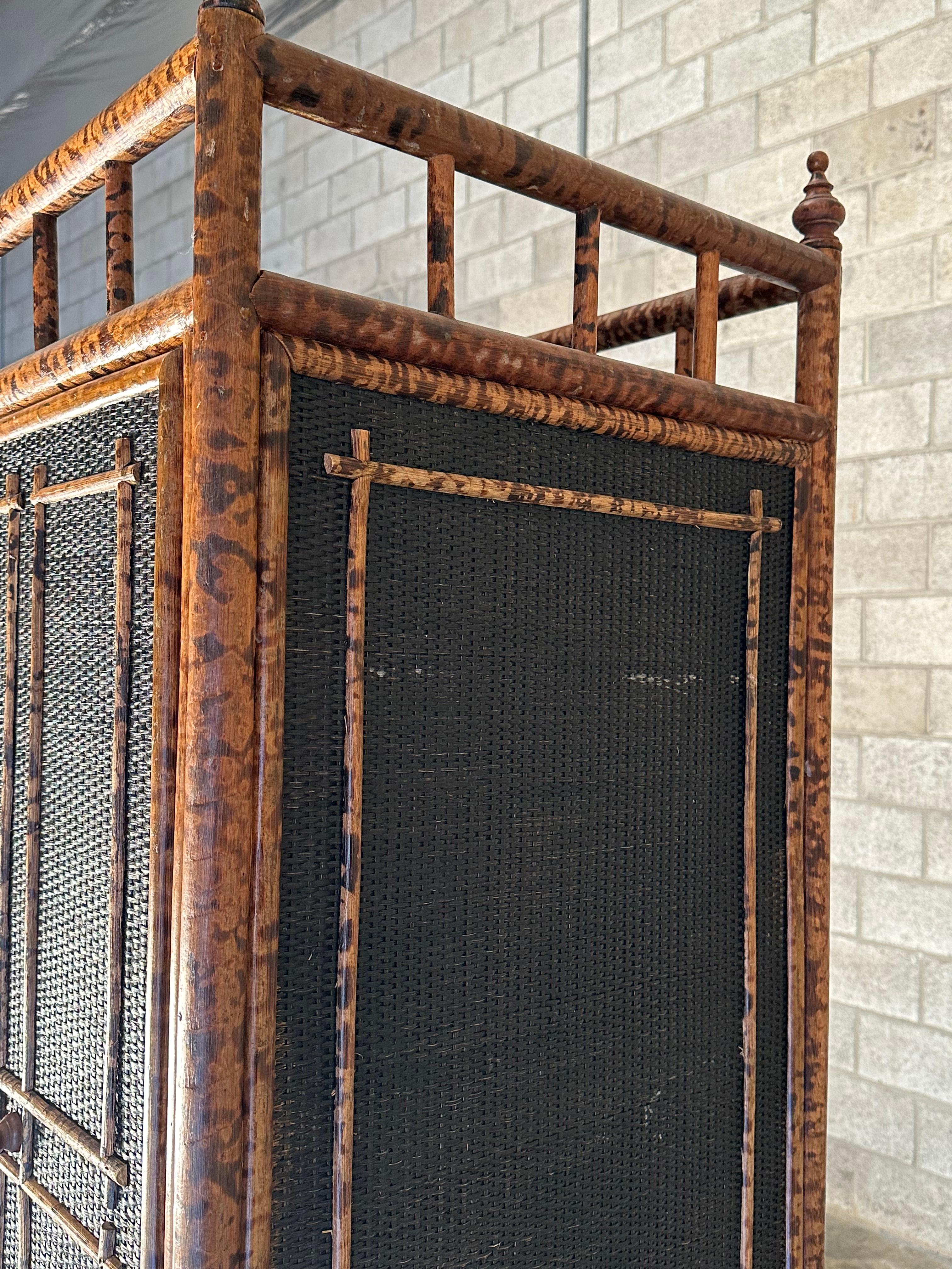Vintage British Colonial Style Faux Bamboo and Cane Armoire 8