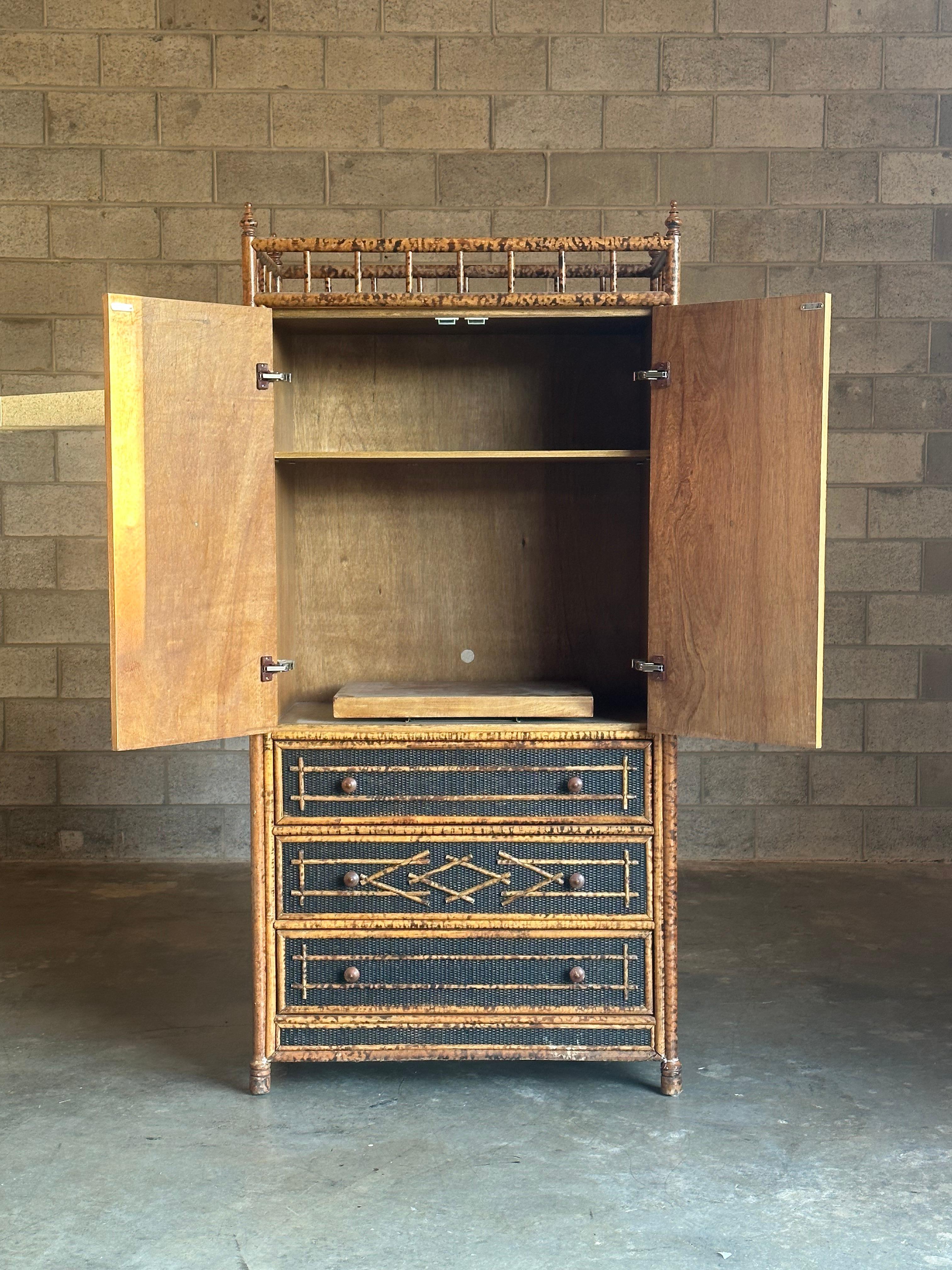 Philippine Vintage British Colonial Style Faux Bamboo and Cane Armoire