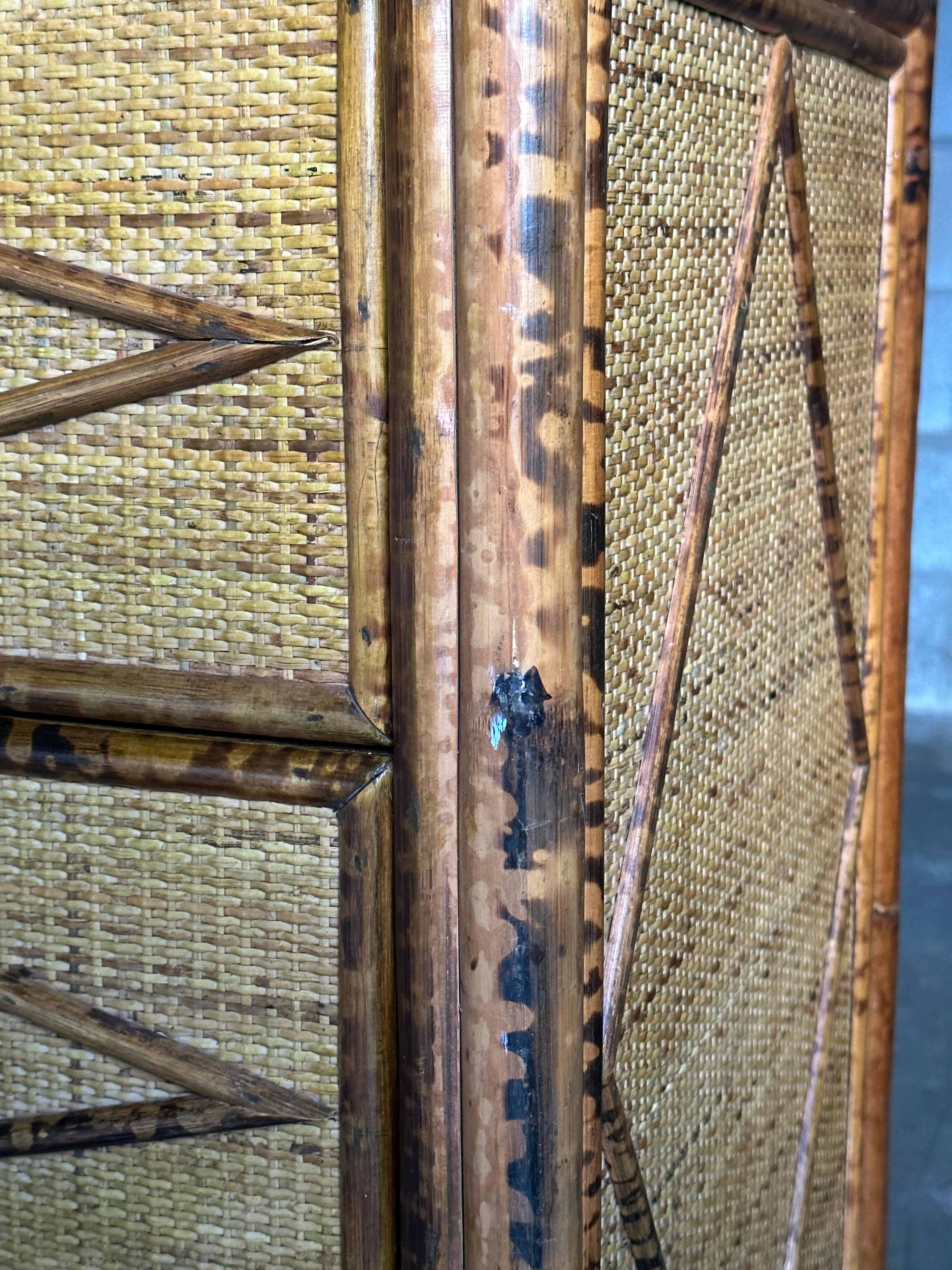 Vintage British Colonial Style Faux Burnt Bamboo and Rattan Lowboy Dresser 5
