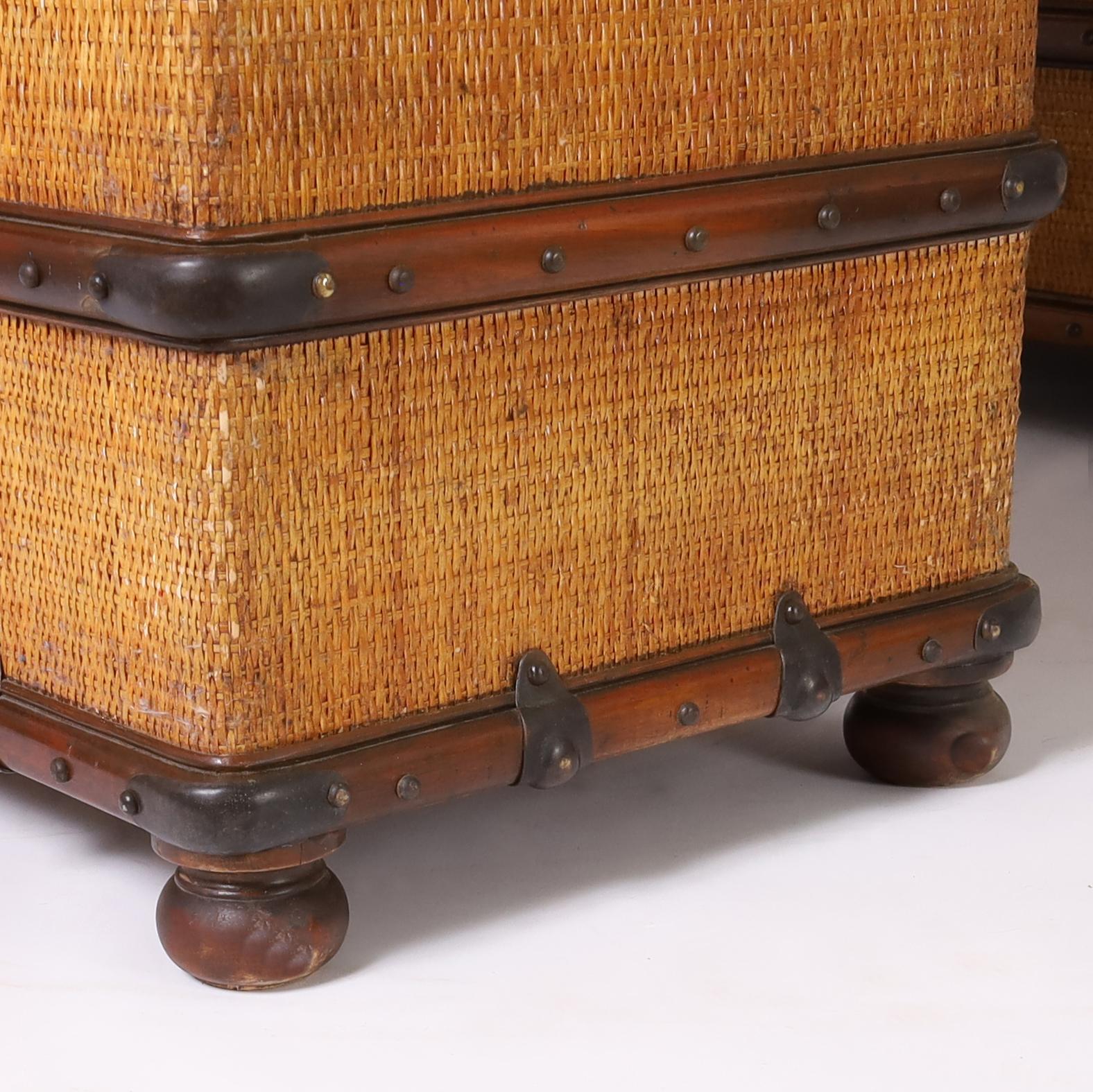Vintage British Colonial Style Faux Luggage Leather Top Desk For Sale 6