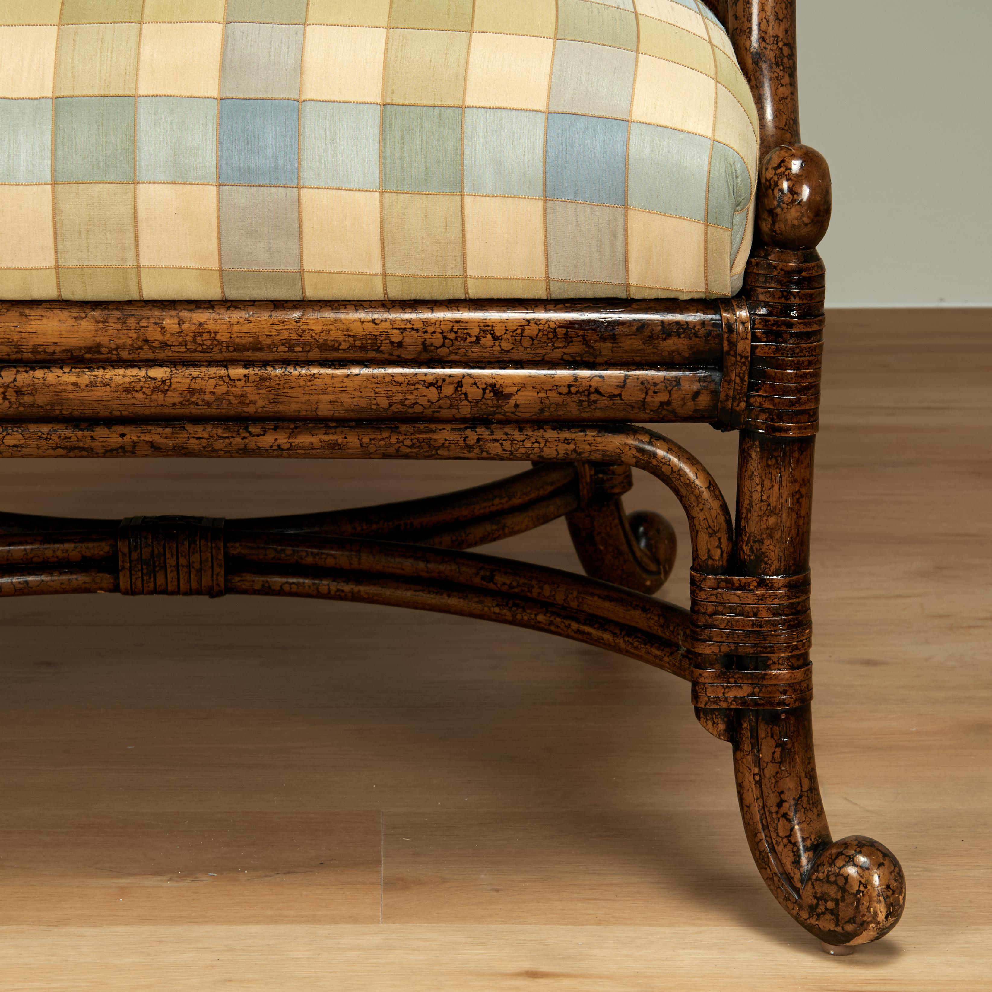Vintage British Colonial Style Faux Tortoise Caned Wingback In Good Condition For Sale In Palm Beach, FL