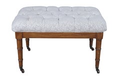 Vintage British Colonial Style Mahogany Upholstered & Tufted Foot Stool Ottoman