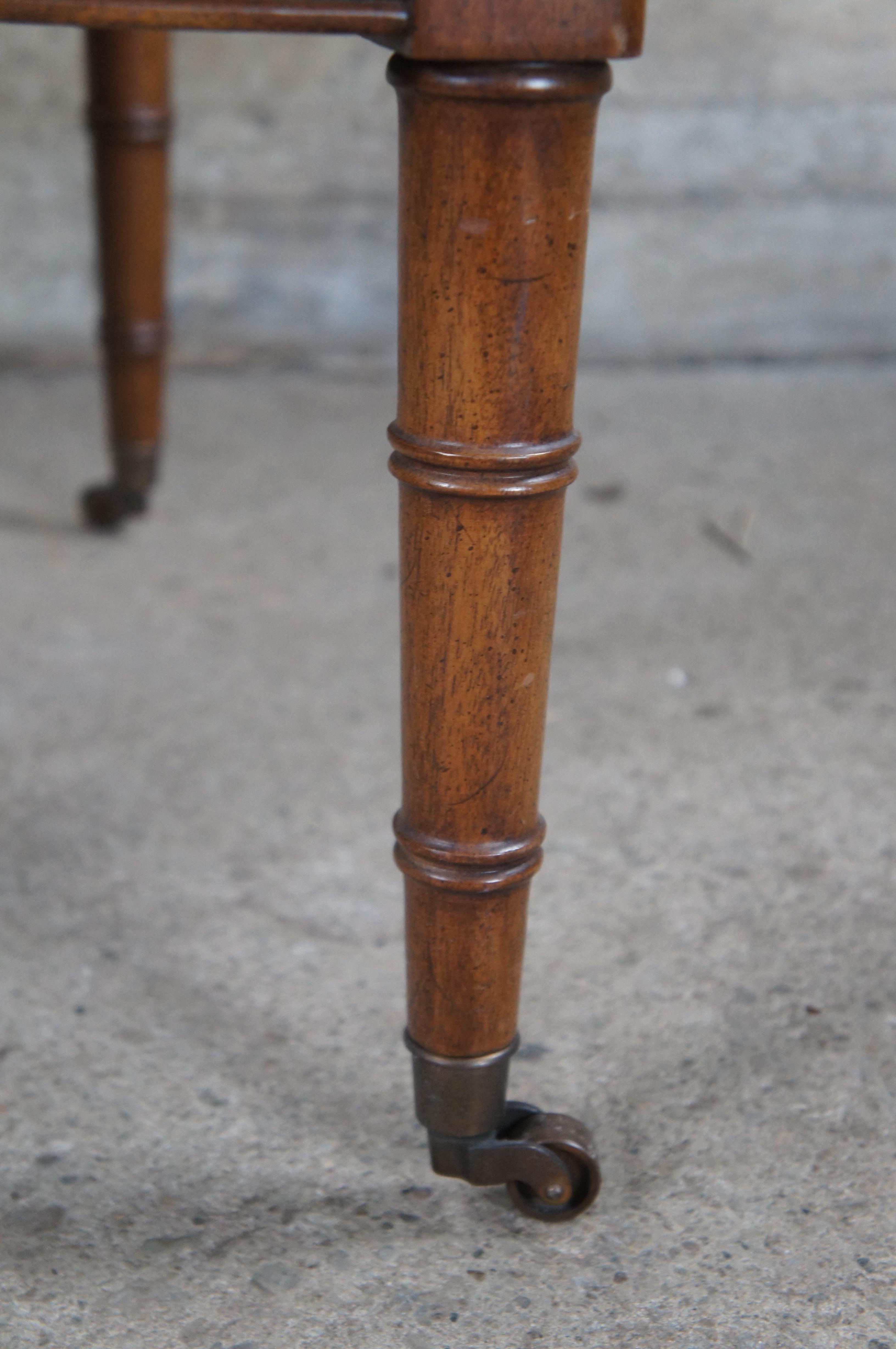 Vintage British Colonial Style Mahogany Upholstered & Tufted Foot Stool Ottoman For Sale 2