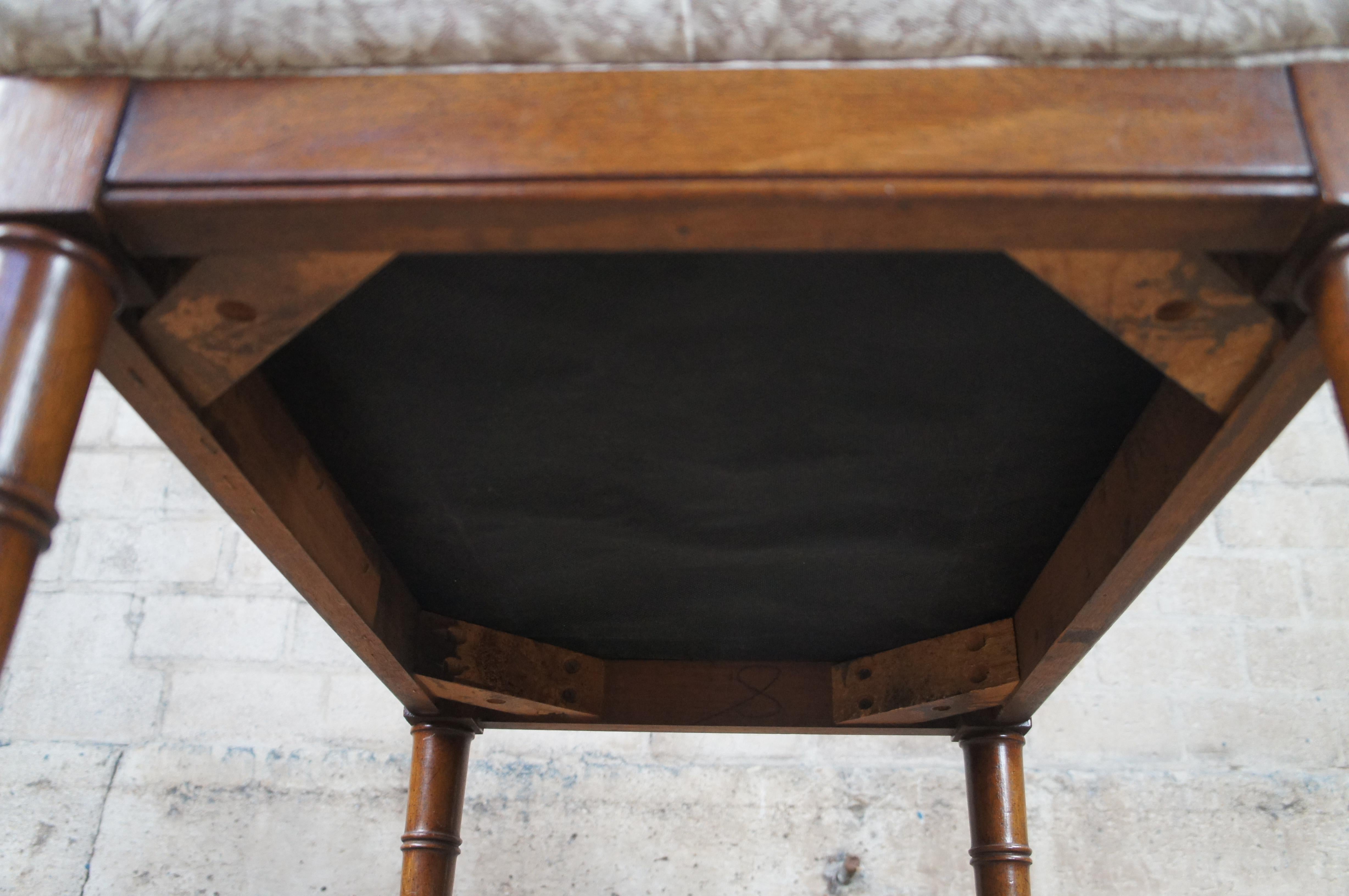 Vintage British Colonial Style Mahogany Upholstered & Tufted Foot Stool Ottoman For Sale 3