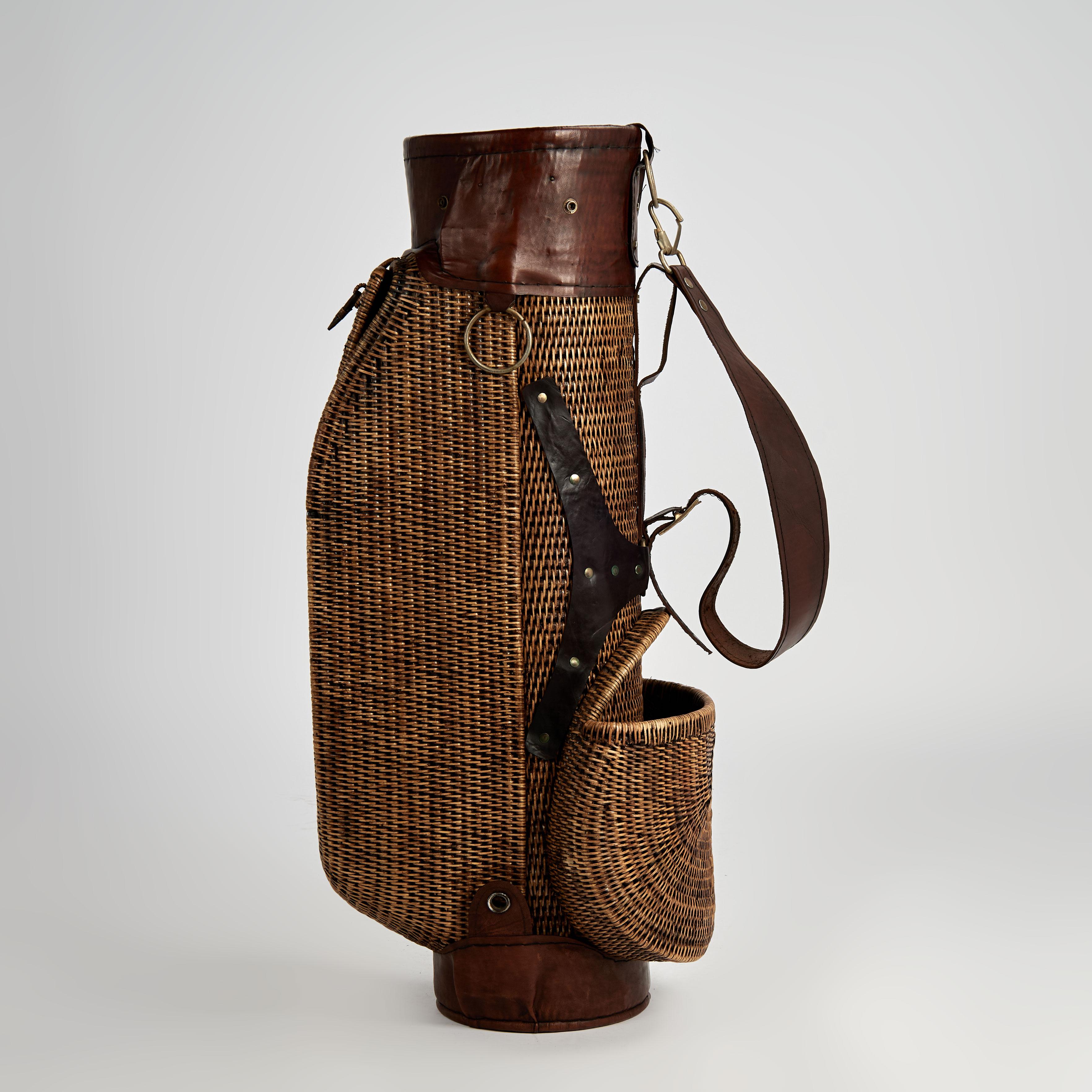 American Vintage British Colonial Style Wicker Golf Bag For Sale