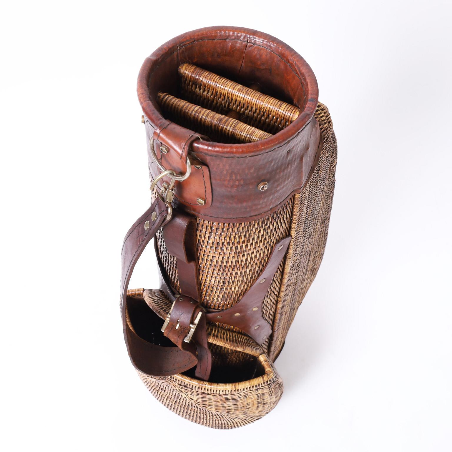 Sporting Art Vintage British Colonial Style Wicker Golf Bag For Sale