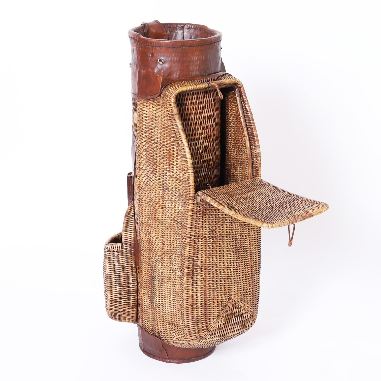 American Vintage British Colonial Style Wicker Golf Bag For Sale