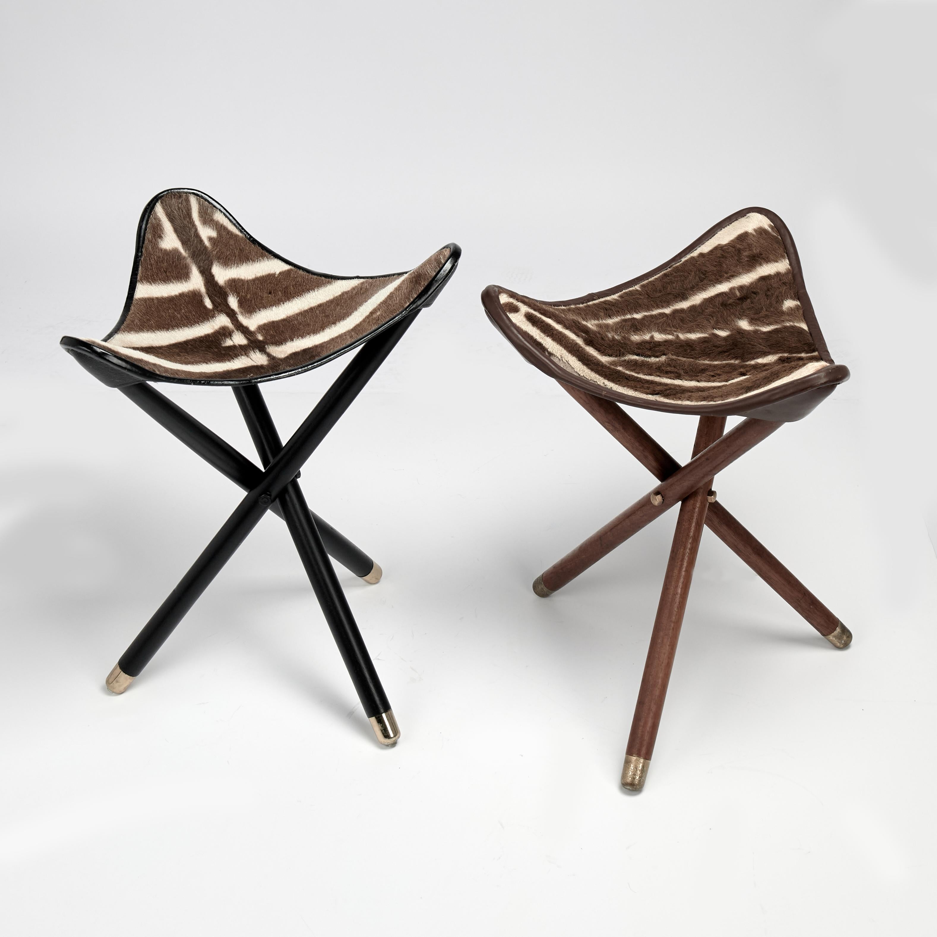 Vintage British Colonial Style Zebra Safari Folding Stool or Seat For Sale 3