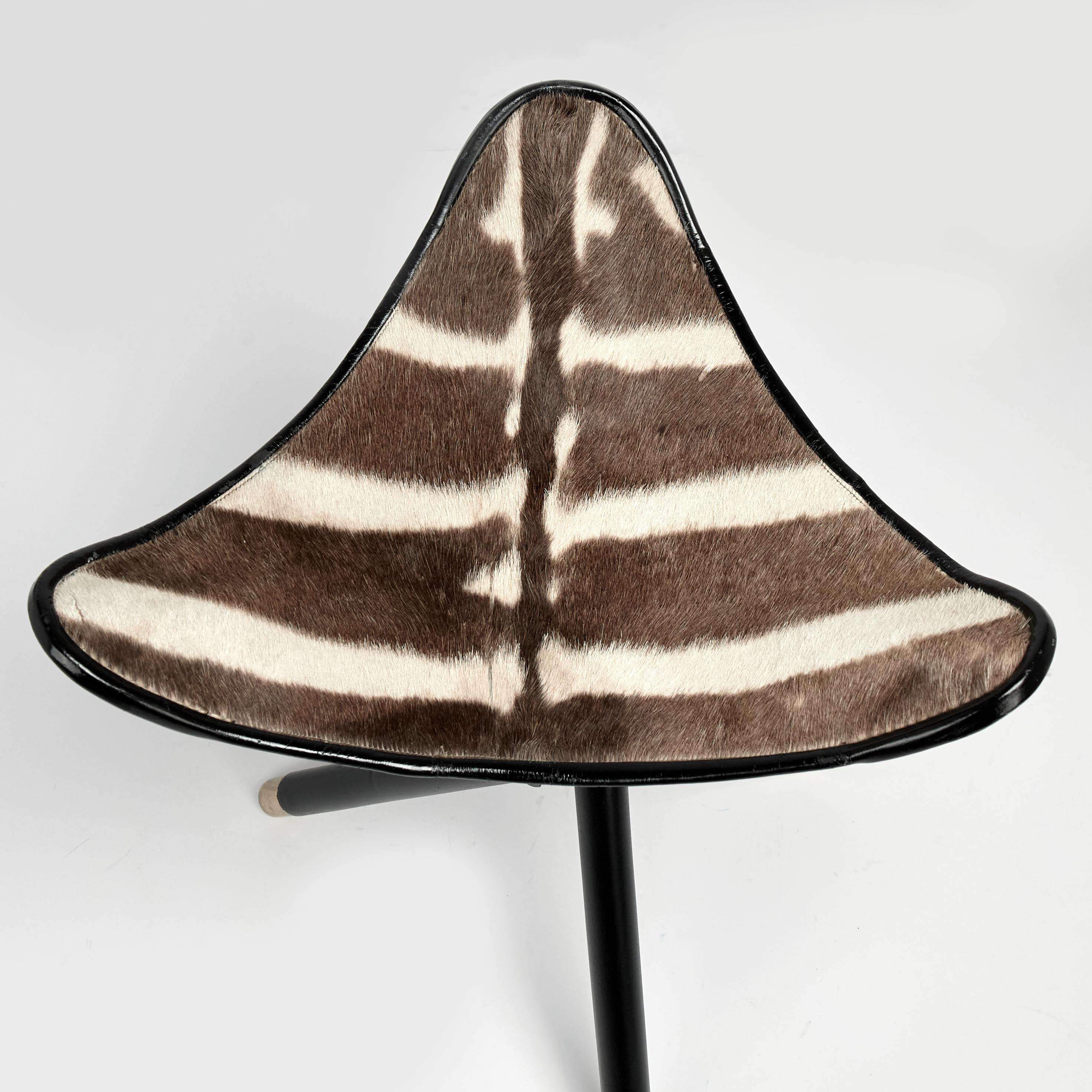 Hand-Crafted Vintage British Colonial Style Zebra Safari Folding Stool or Seat For Sale