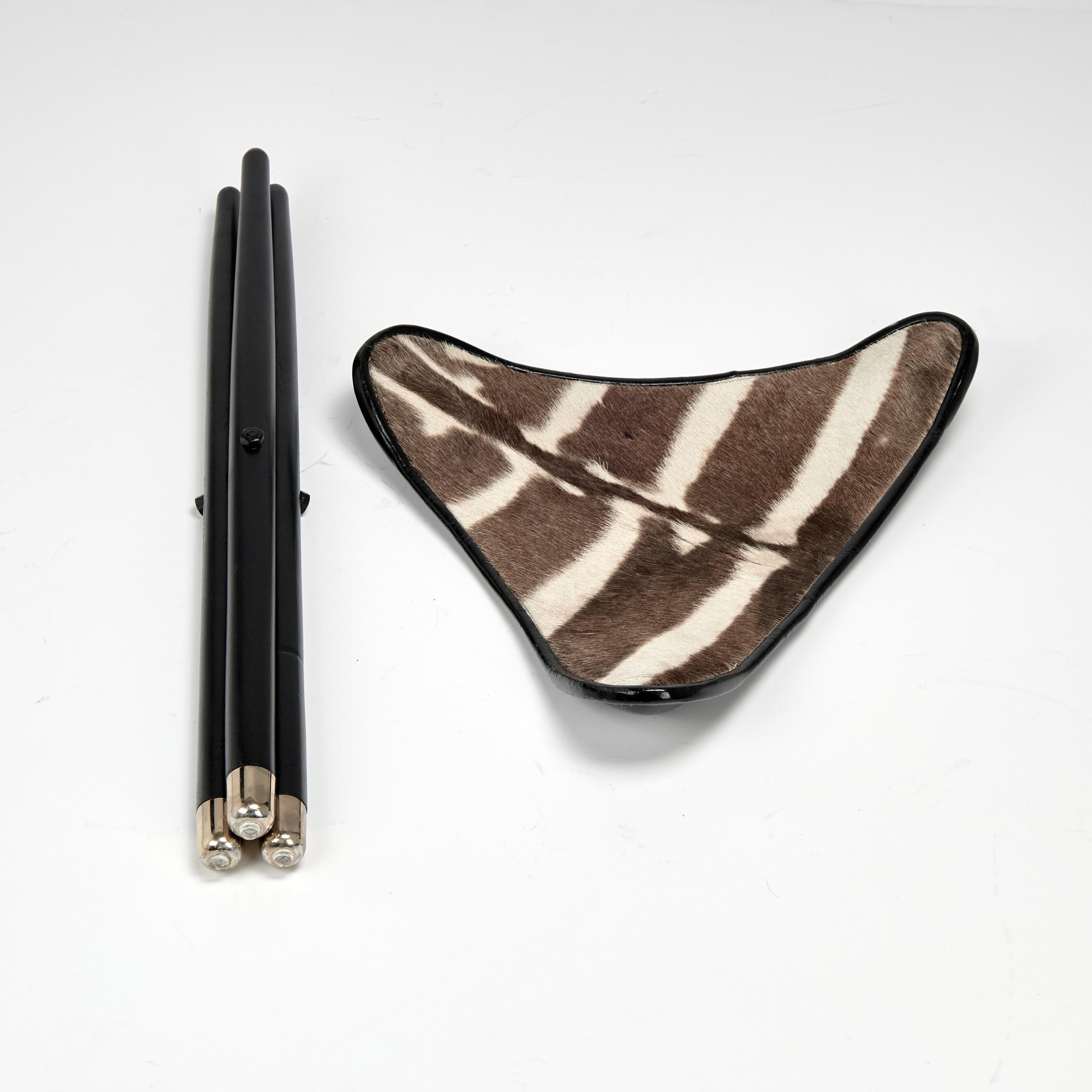 Vintage British Colonial Style Zebra Safari Folding Stool or Seat For Sale 2