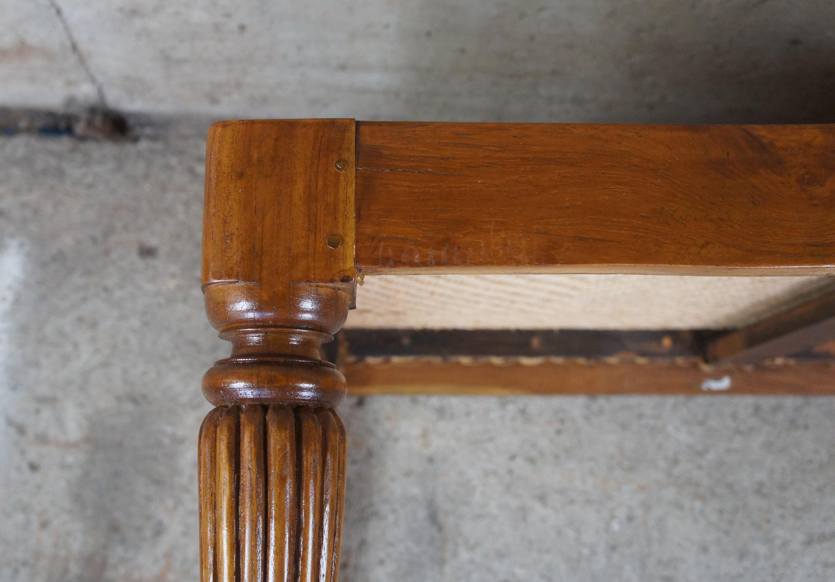 Vintage British Colonial Teak & Woven Rattan Plantation Coffee Table Bench Seat 6